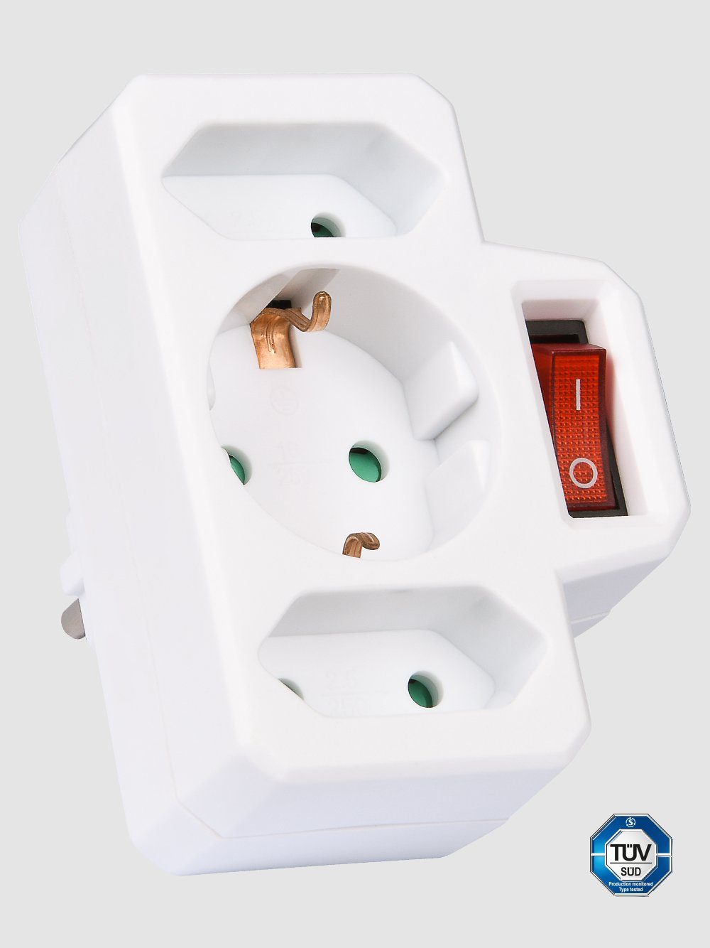 HEITECH 3-Wege-Steckdosenadapter mit Schalter Maximallast 3500 W Mehrfachsteckdose