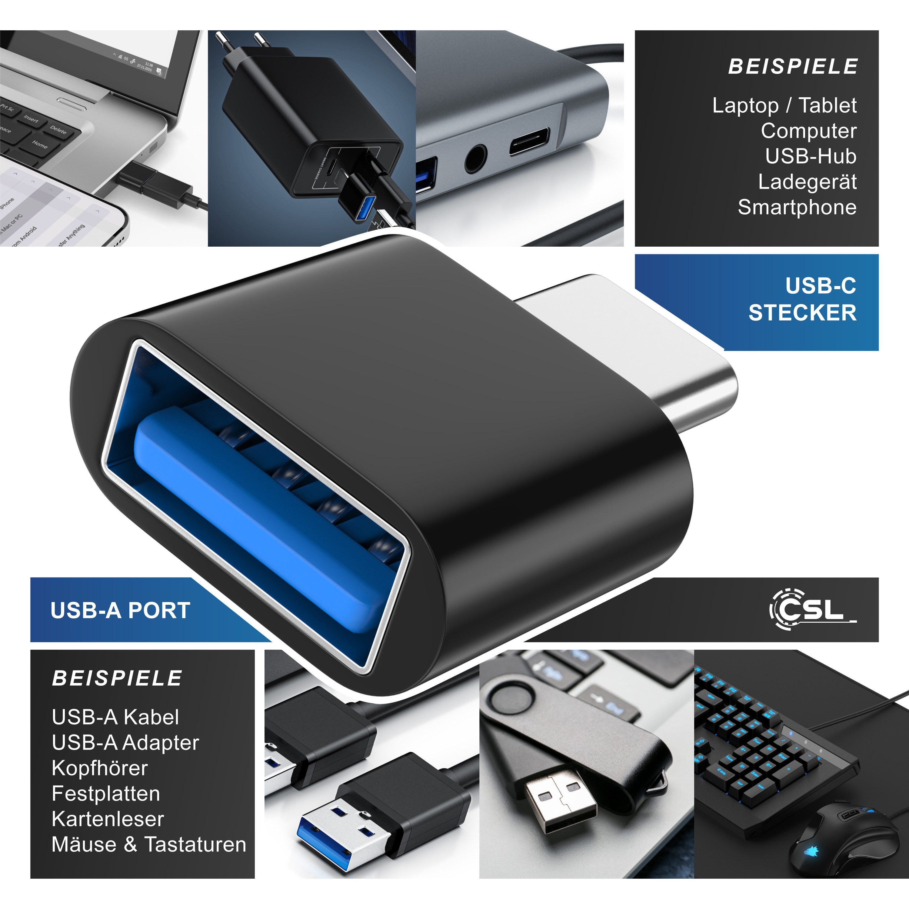 CSL Stecker USB-C auf USB-A Buchse für Handy, Laptop & Tablet, Konverter USB-Adapter USB Typ C zu USB Typ A, USB 2.0, 480 Mbit/s, OTG-Funktion, Plug & Play, kom – Bild 4 von 5