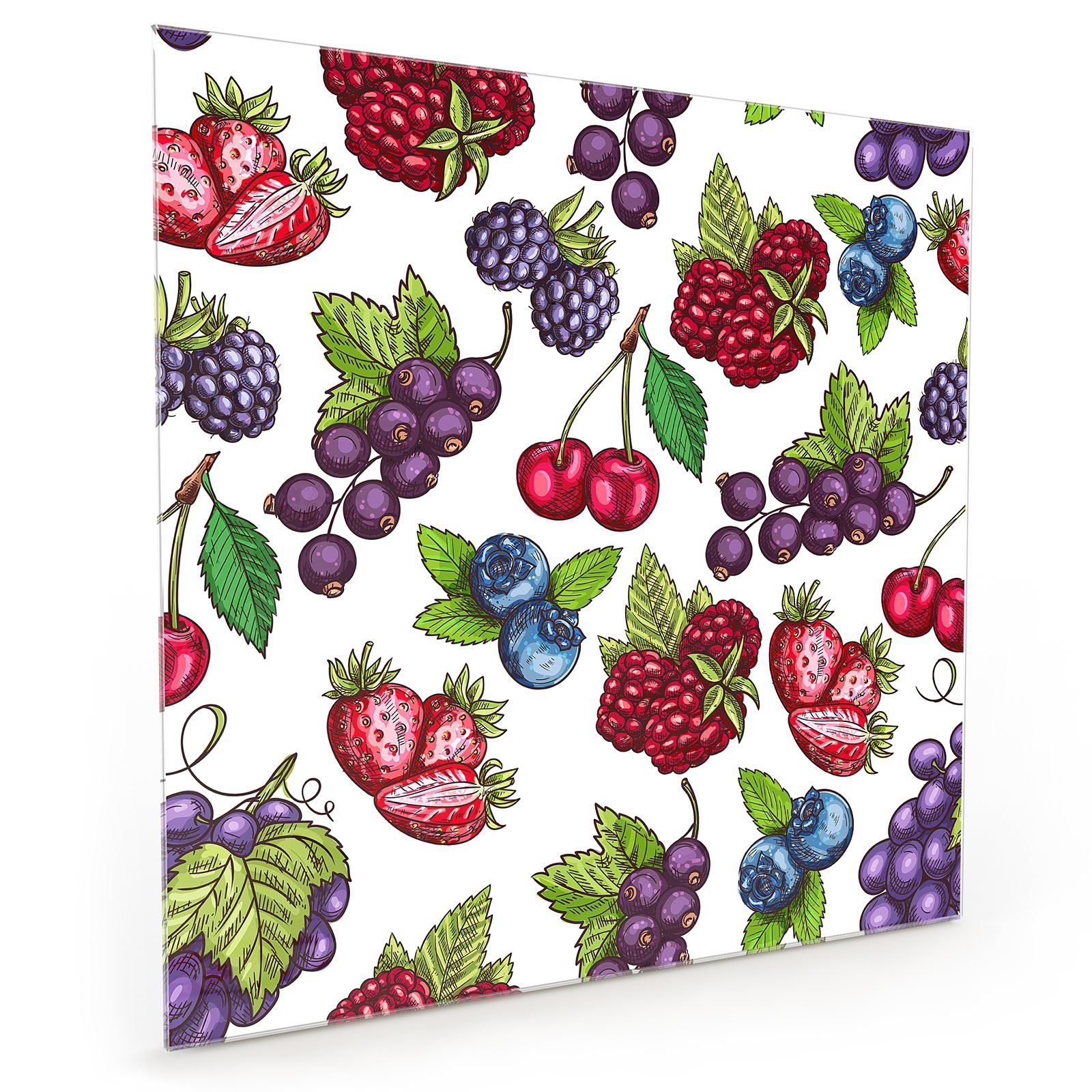 Primedeco Küchenrückwand Küchenrückwand Spritzschutz Glas mit Motiv Muster aus Beeren