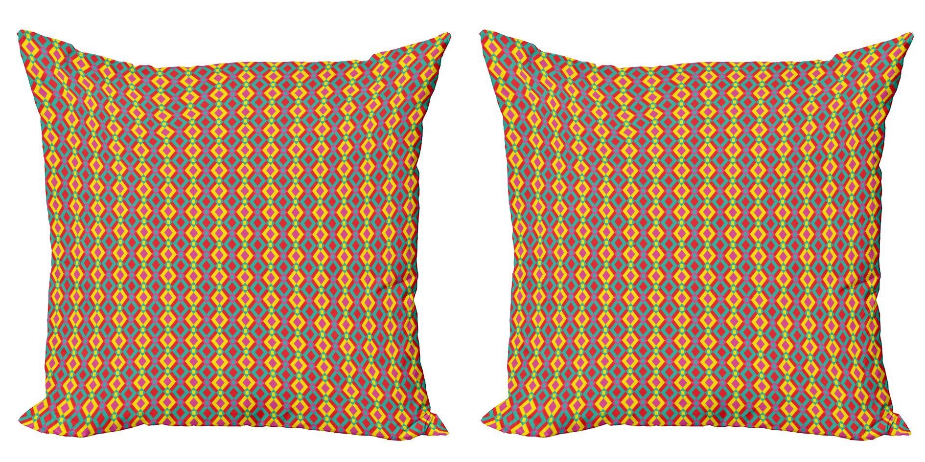 (2 Einheimische Doppelseitiger Abakuhaus Kissenbezüge Geometrisch Digitaldruck, Accent Folk Grid Stück), Motiv Modern