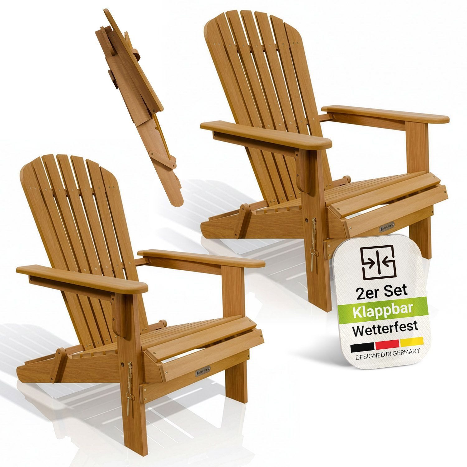 Juskys Gartenstuhl Korfu (2 St), Liegestuhl aus Akazienholz, klappbar, 2er Set, robust & langlebig
