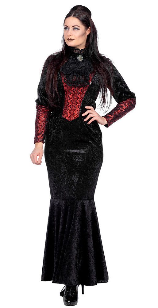 Karneval-Klamotten Kostüm Steampunk Damen Luxus Kleid schwarz rot, Viktorianisch Frauenkostüm Kleid mit Spitze Karneval Fasching