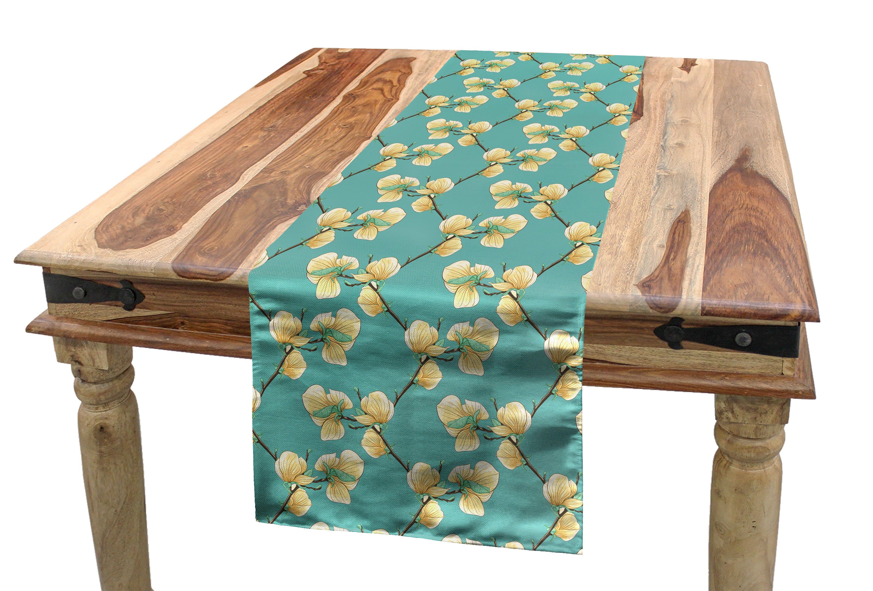 Abakuhaus Tischläufer Esszimmer Küche Rechteckiger Dekorativer Tischläufer, Magnolie Sprießen Blume Reisig