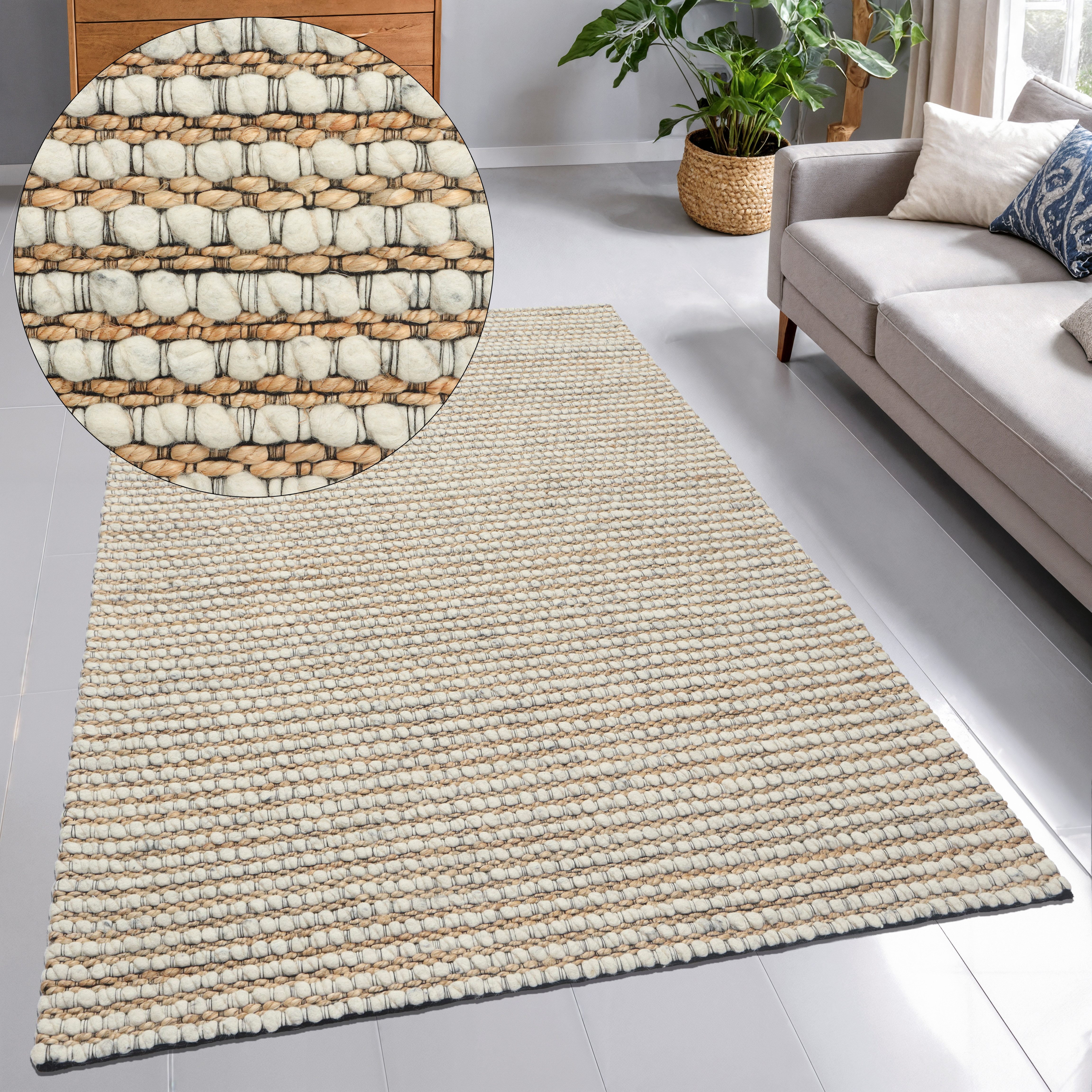 OTTO home Wollteppich Leevy, Wolle und Jute, handgewebt, Handweb Teppiche, rechteckig, Höhe: 25 mm, schöne Streifenoptik, Wohnzimmer, Schlafzimmer, Esszimmer