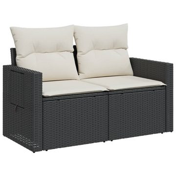 vidaXL Loungesofa Gartensofa mit Kissen 2-Sitzer Schwarz Poly Rattan