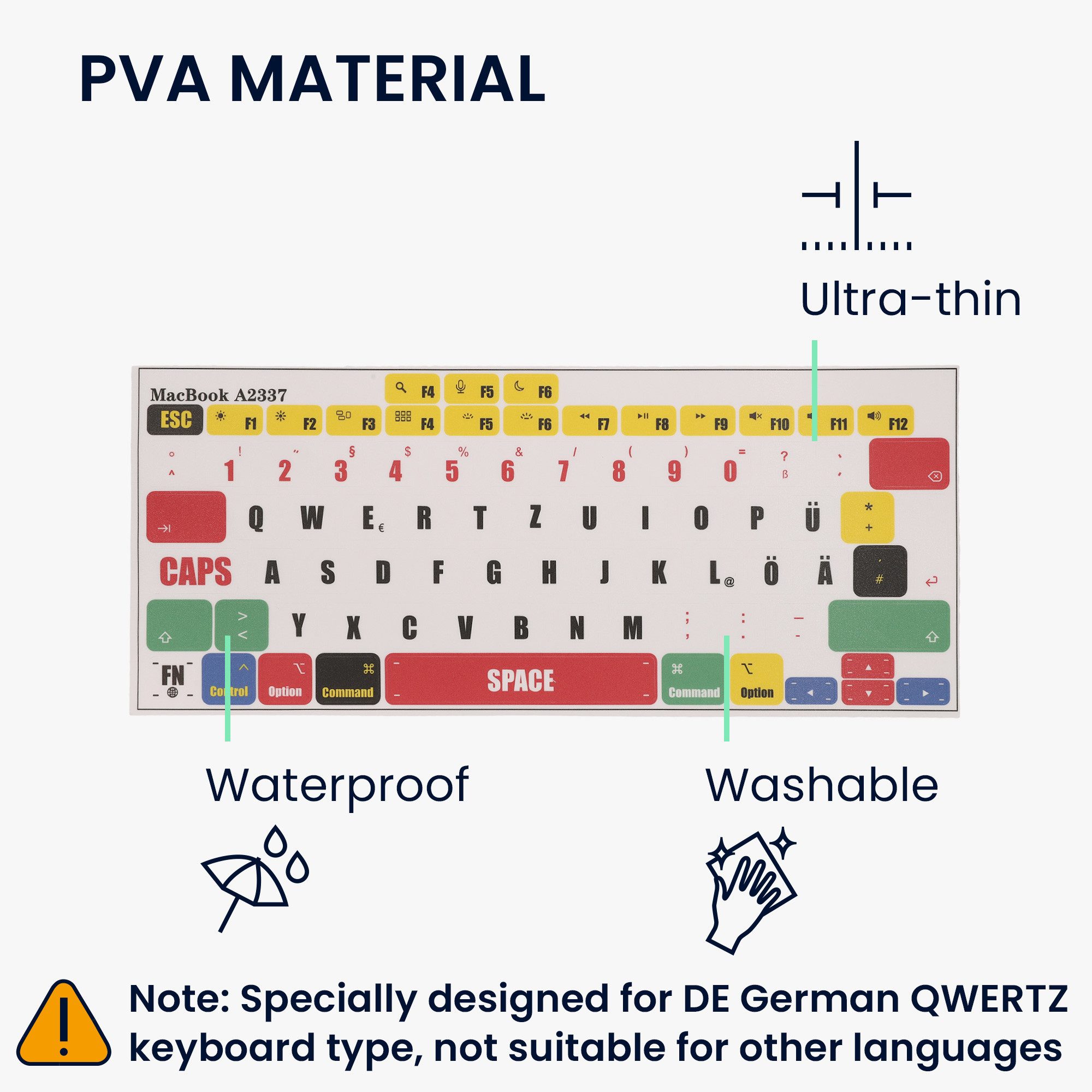 kwmobile Etui Apple MacBook Air 13 M1 (A2337) Sticker, Keyboard Sticker - Farb-Aufkleber für Deutsche QWERTZ Tastatur