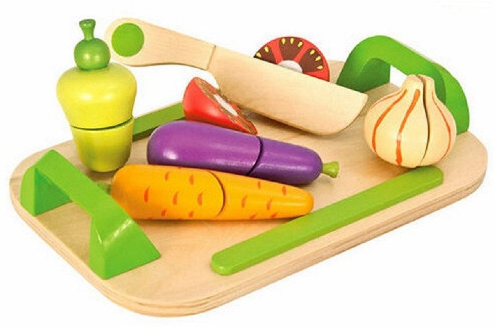 Eichhorn Spiellebensmittel Kaufladen Holz-Spielset 12-tlg. Schneideobst Gemüse mit Brett & Messer, (Set, 12-tlg., Geschenk-Set), Fördert Motorik, Rollenspiel und Fantasie ab 2 Jahre Kaufladen Zubehör