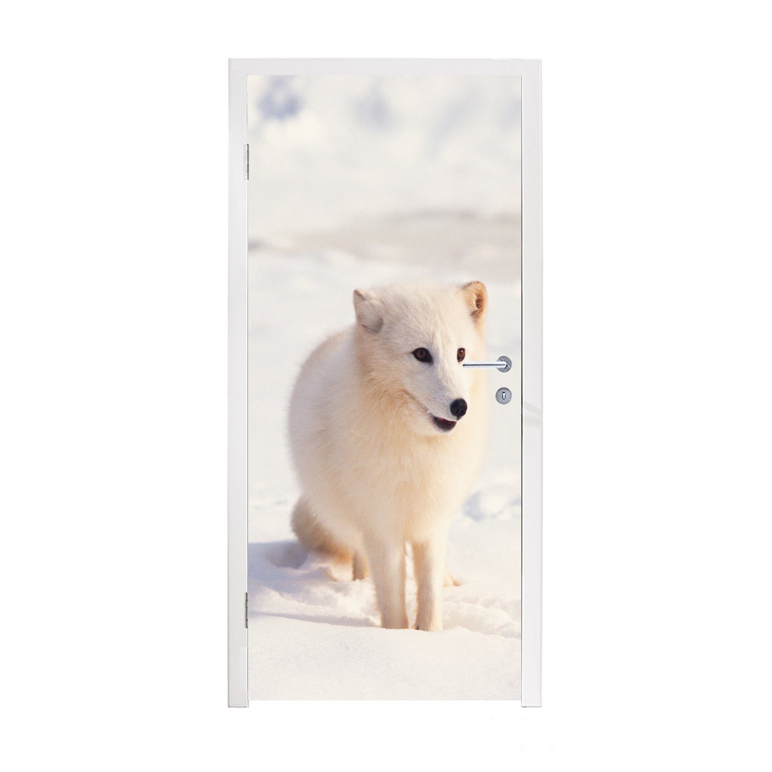 MuchoWow Türtapete Fuchs - Schnee - Weiß, Matt, bedruckt, (1 St), Fototapete für Tür, Türaufkleber, 75x205 cm