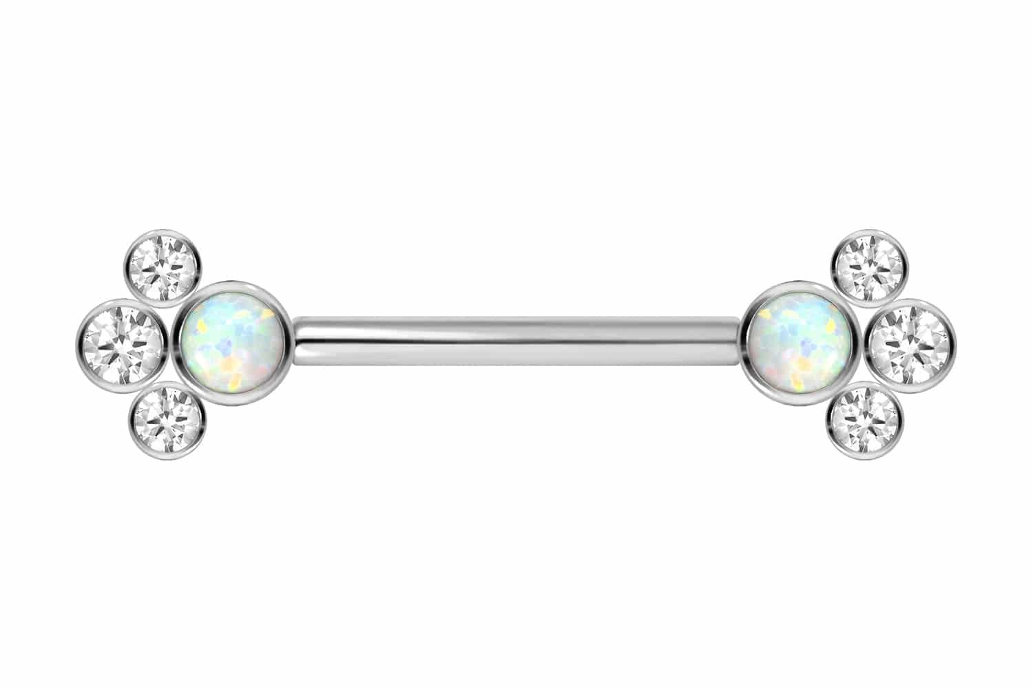PIERCINGLINE Brustwarzenpiercing Titan Barbell mit Push Fit SYNTHETISCHER OPAL + 3 KRISTALLE (Barbells, 1-tlg)