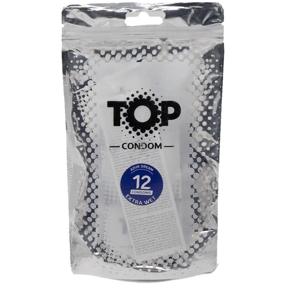 TOP Condoms Kondome Azur Dream (Extra Wet) Beutel mit, 12 St., Kondome mit viel Gleitgel, extrafeuchte Kondome für spontane Intimität