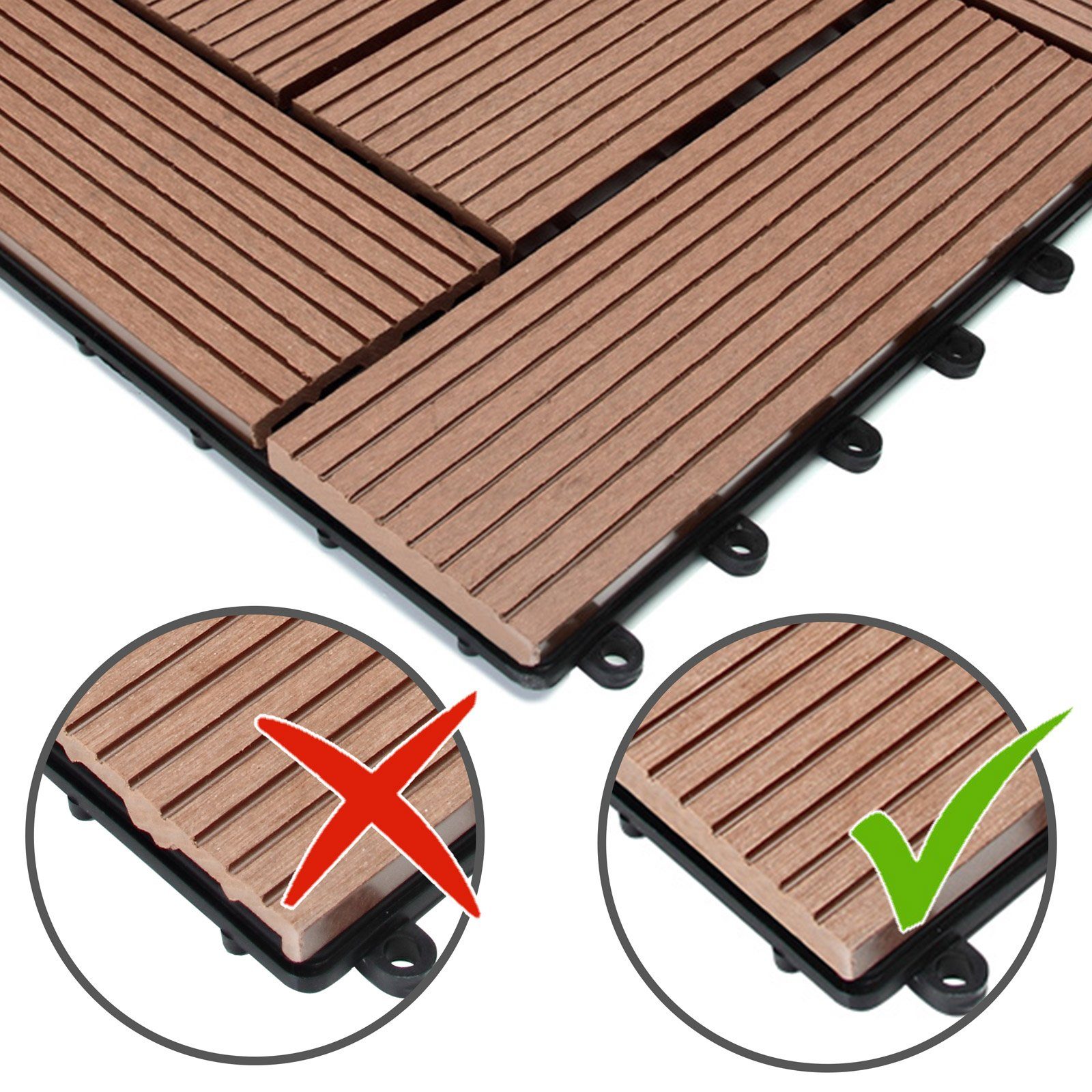 Casaria Holzfliesen 11x Mosaik Terrakotta, Terrassenfliesen 1-6m² WPC Fliesen Balkon Garten Verschiedene Farben