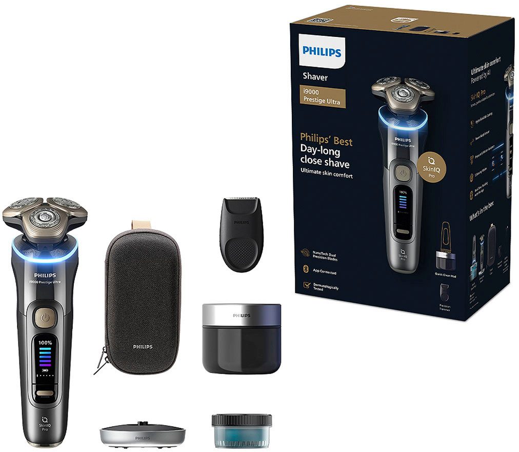 Philips Elektrorasierer Series i9000 Prestige Ultra XP9402/31, Aufsätze: 1, mit SkinIQ Technologie, inkl. Ladestand, Reiseetui, 1 Kartusche