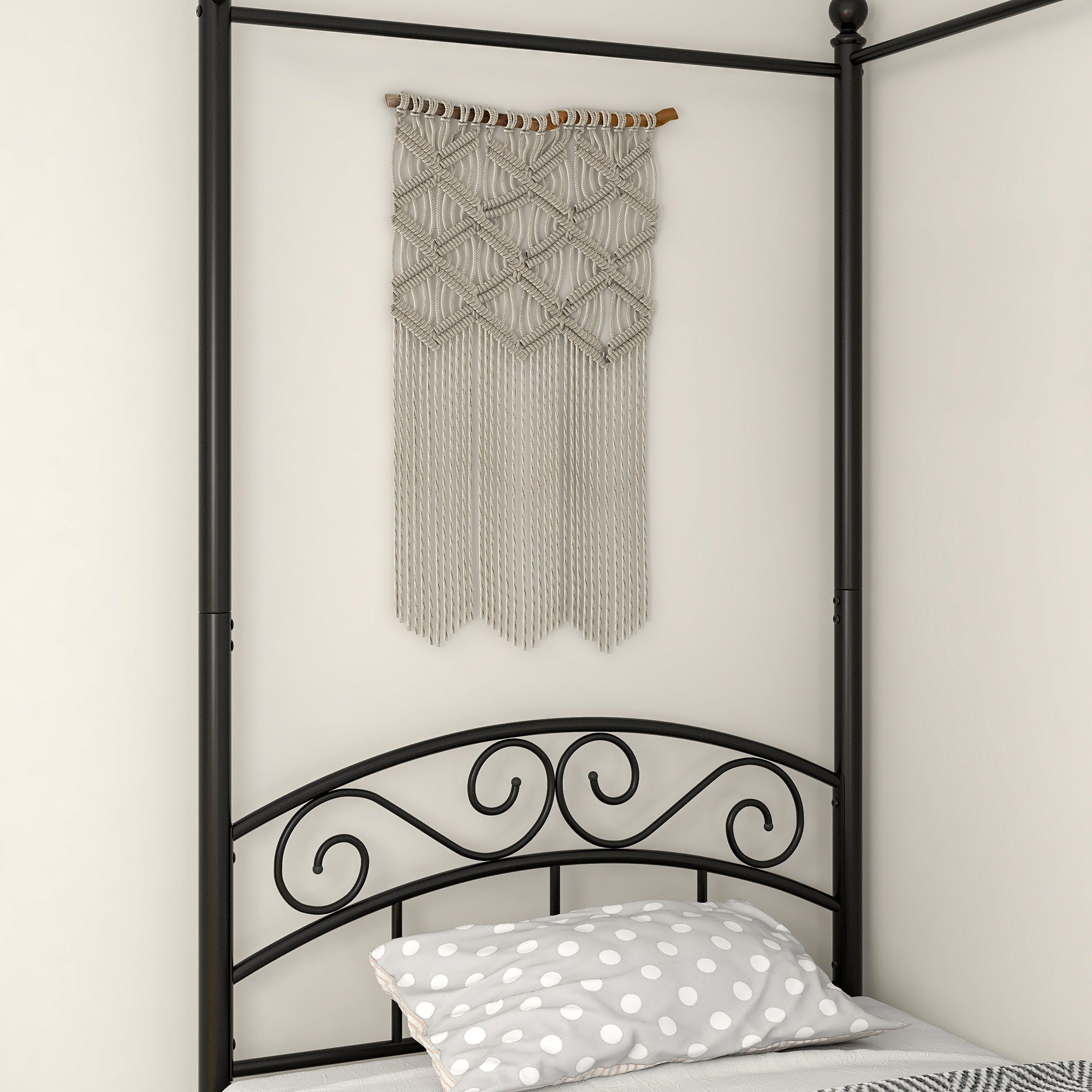 90x190cm, (Schlafzimmerbett Eisenbett OKWISH Bettrahmen Einzelbett, Metallbett Matratze Ohne Himmel Himmelbett Klassisch Himmelbett-Gestell schwarz Metallbett Metall mit Design),