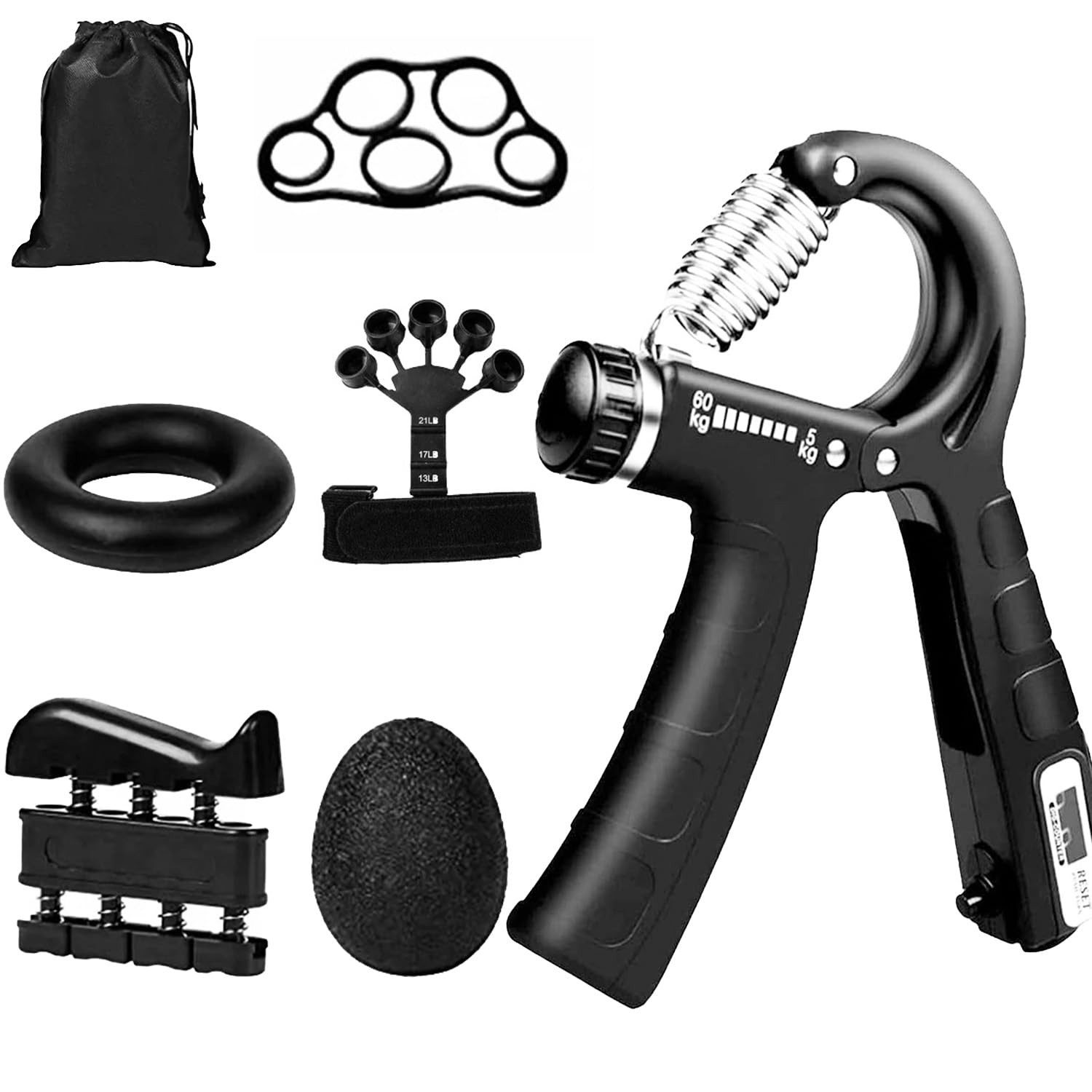 MOPUEA Handmuskeltrainer Handmuskeltrainer 7St Griffkraft Training Finger Hand Unterarm Fitness (7-teiliges Handtrainer Set Griffstärke Finger Hand Training, Handgriff Trainingsset für Kraft Aufbau Finger Handgelenk Unterarm), Verstellbar Zähler tragbar e