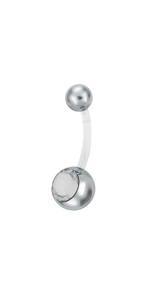 Bauchnabelpiercing Karisma Bioplast Bauchnabel Piercing Titan G23 Banana 5/8mm Kugeln Kristalle - Große Steine Weiss - 10.0 Millimeter