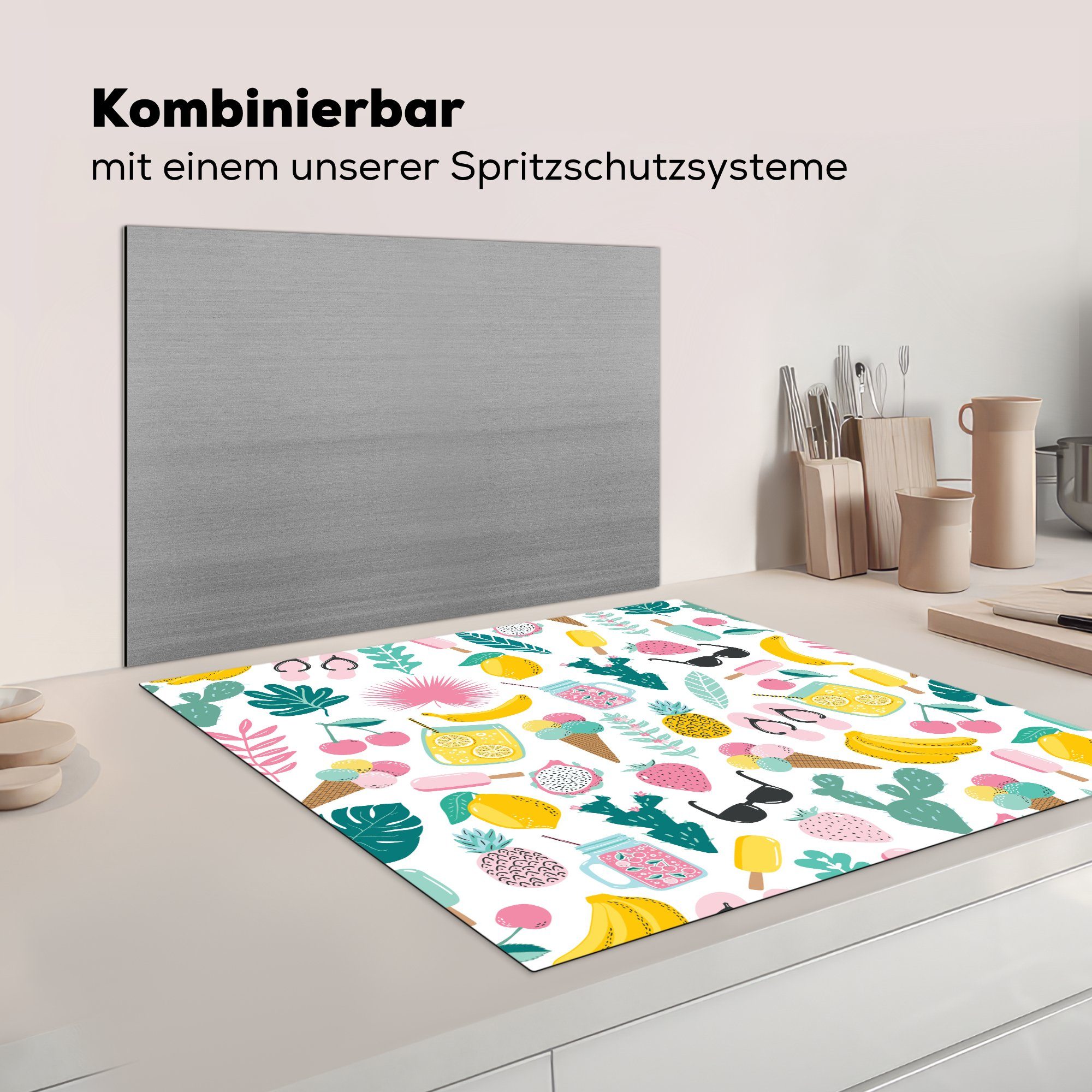 - Muster, Herdblende-/Abdeckplatte cm, Sommer Ceranfeldabdeckung, MuchoWow für 78x78 (1 Arbeitsplatte - tlg), Elemente küche Vinyl,