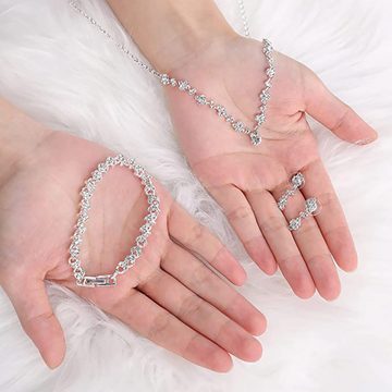 FIDDY Charm-Ketten-Set Kristall Halskette Armband Anhänger Ohrring Set Schmuckset Prom Kostüm (3-tlg)