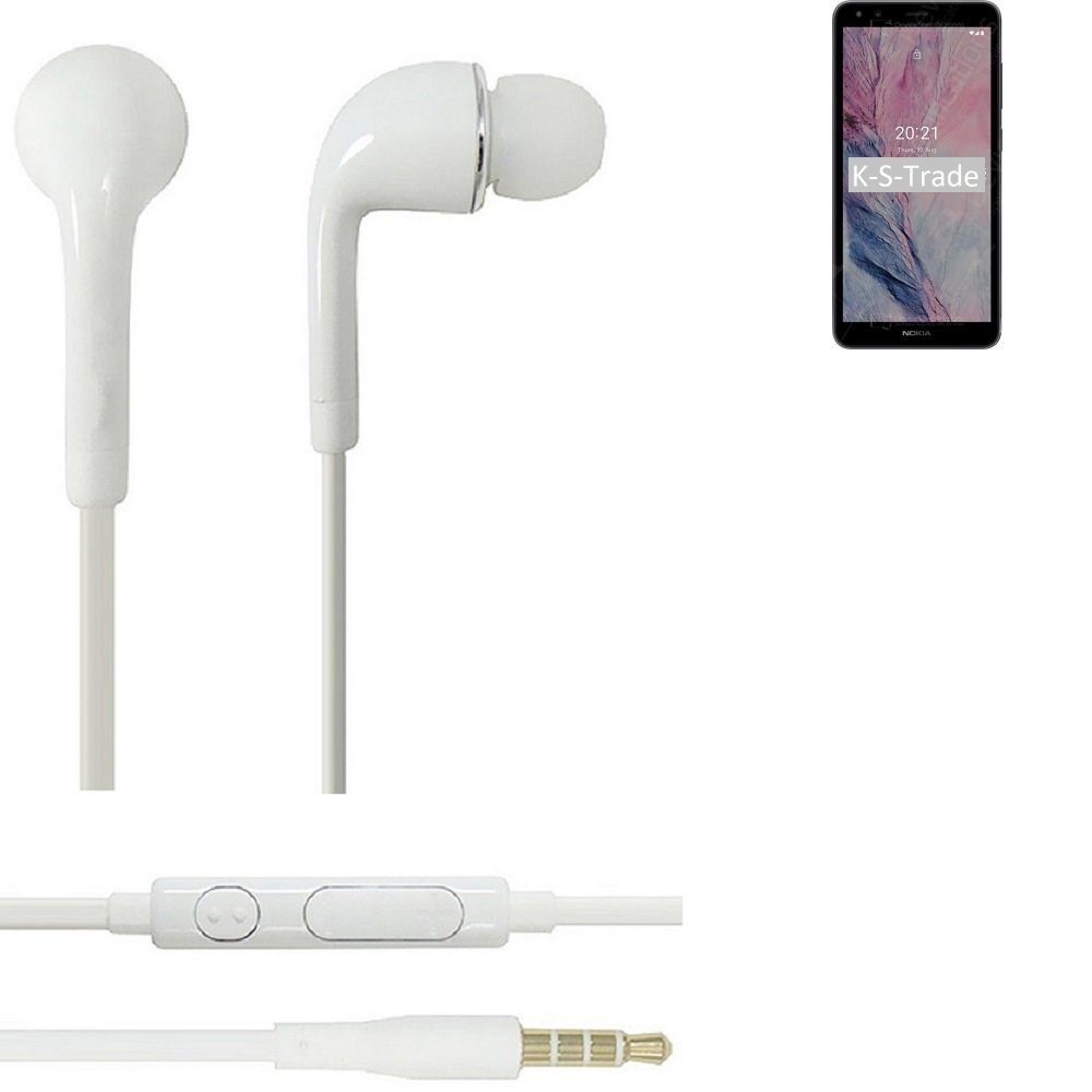 K-S-Trade für Nokia C01 Plus In-Ear-Kopfhörer (Kopfhörer Headset mit Mikrofon u Lautstärkeregler weiß 3,5mm)