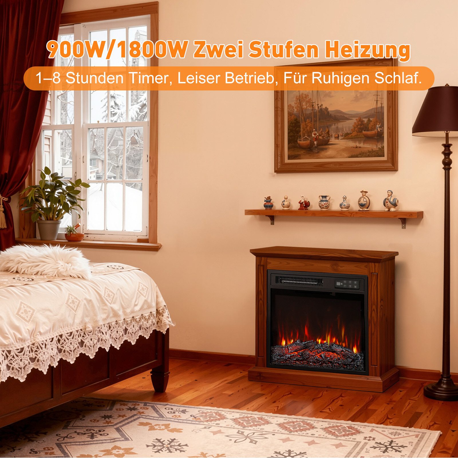 HOMAVO Elektrokamin mit Schrank, 18''/23'' Elektrokamin mit Heizung, 3D-Flammeneffekt, 18''-1800W, 23''-2000W, Fernbedienung, Timer – Bild 4 von 5