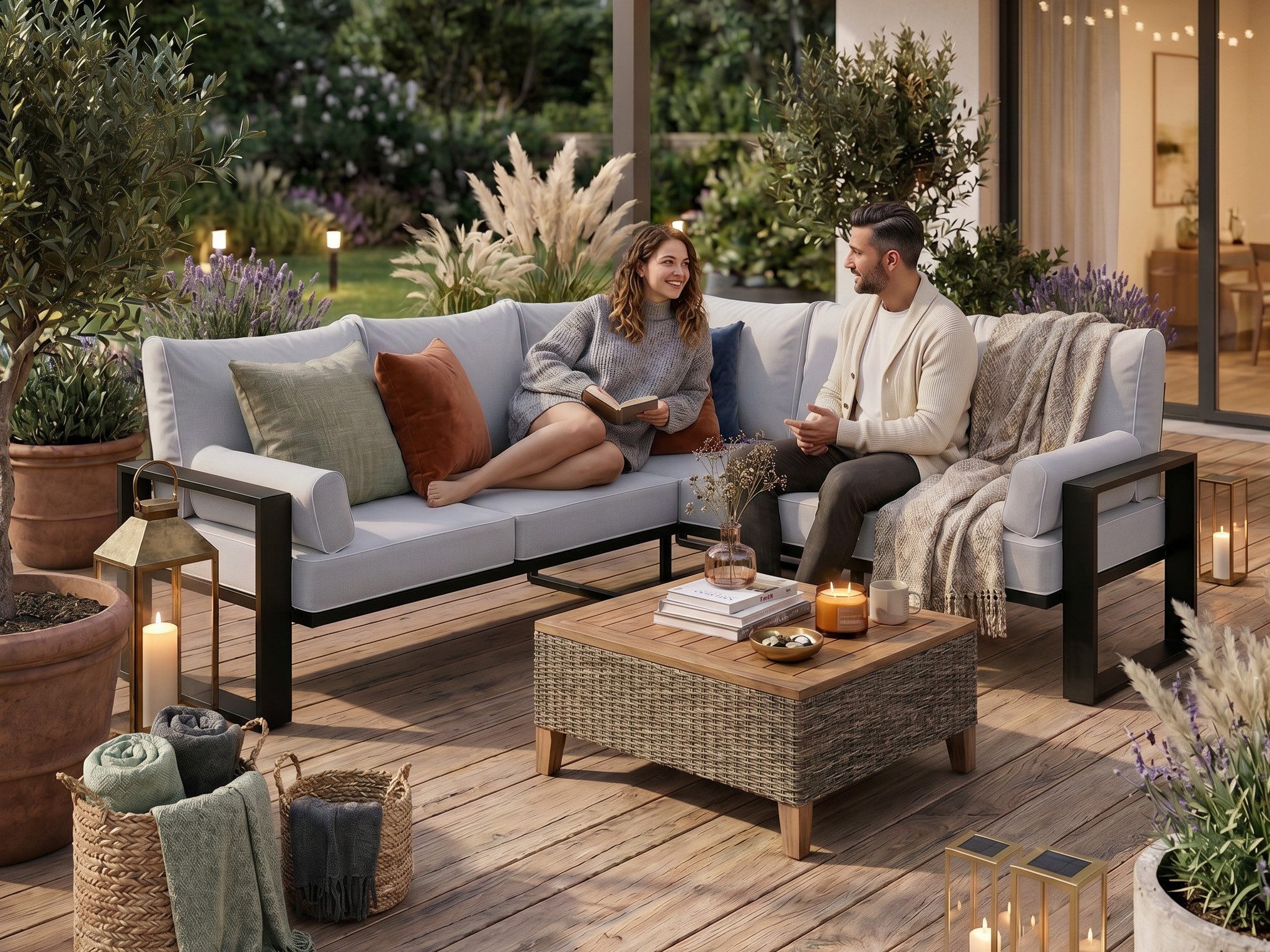 Beautysofa Gartensofa VERDINO 2R2 mit Metallrahmen, Gartenmöbel, Sitzbank, Ecksofa, Wasserdichtes Gewebe, Universalecke