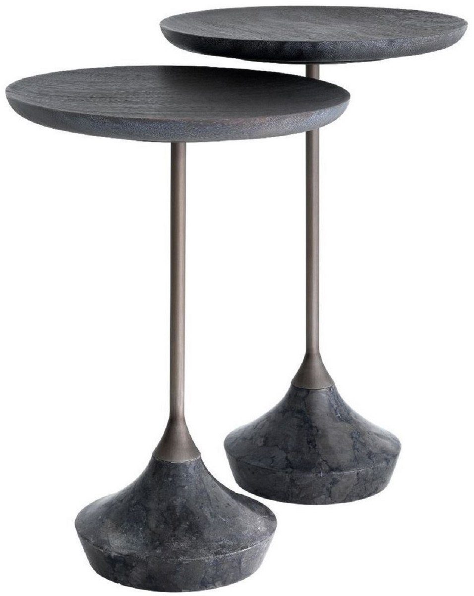 Casa Padrino Beistelltisch Luxus Beistelltisch Set Grau / Bronze Ø 35 cm - Runde Marmor Tische - Luxus Möbel