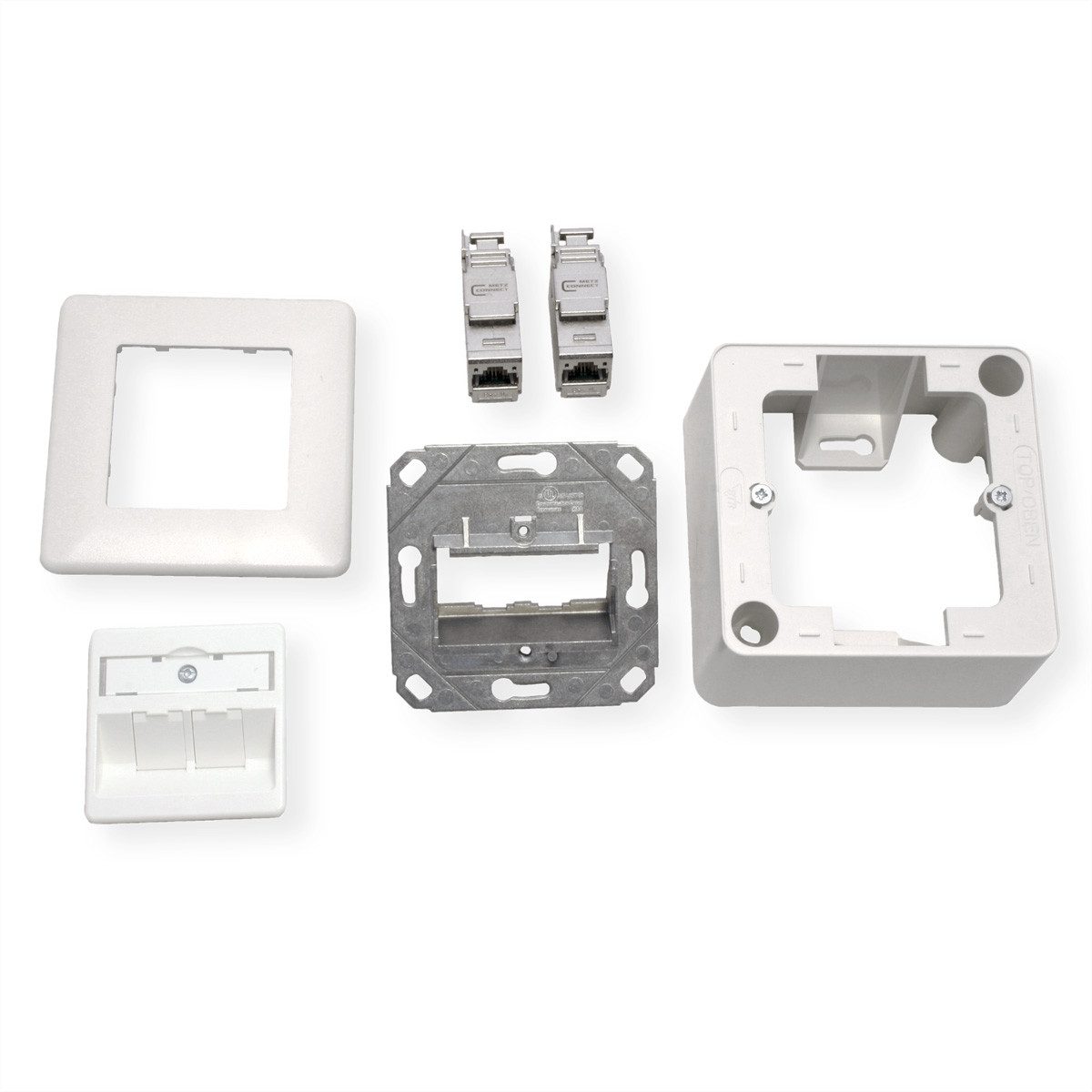 Metz Connect Dose AP/2 reinweiss E-DAT Modul 2 Ports, Cat.6 (Class E) Netzwerk-Panel (1309120002-E)