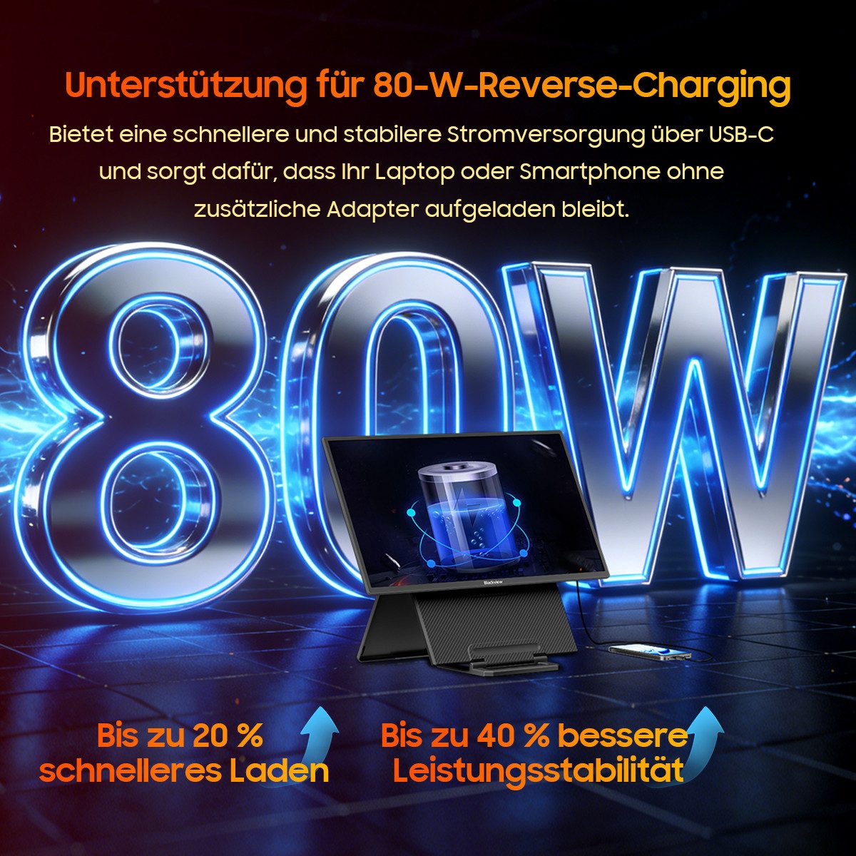 blackview 23,8 Zoll 1080P FHD 100Hz Laptop Bildschirm Erweiterung, Table 10 IPS Portabler Monitor (60,5 cm/23,8 ", 1920x1080 px, Full HD, 100 Hz, IPS, Plug-and-Play mit Windows, Mac, Android – inklusive 80W Laptop-Ladung)