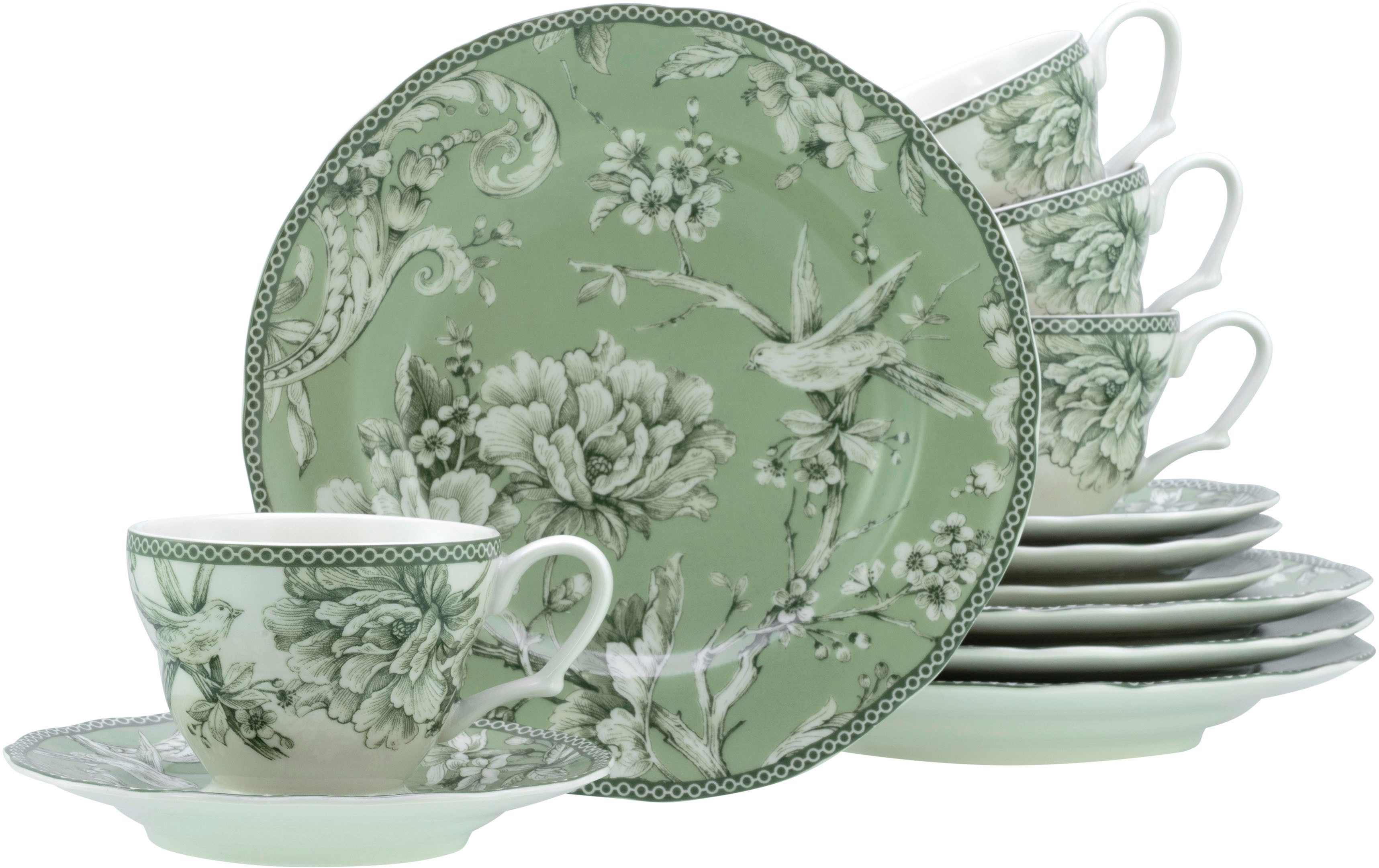 CreaTable Kaffeeservice Adelaide, Service 12-tlg. (12-tlg), 4 Personen, Porzellan, Nostalgischer Vintage Dekor, Elegante Form