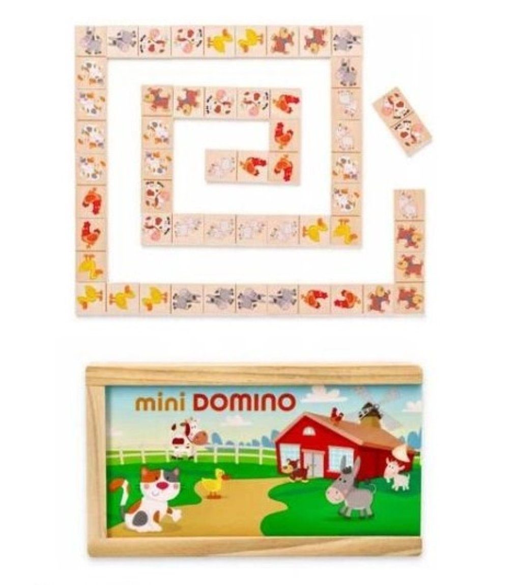 Woodyland Lernspielzeug Holz - Mini-DOMINO Legespiel "Animals" in einer Holzbox. 28 teilig (28-St)