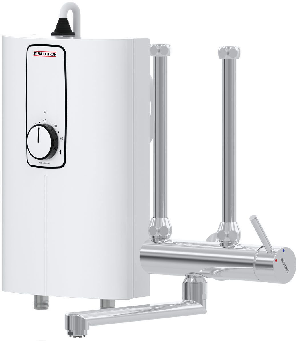 STIEBEL ELTRON Kompakt-Durchlauferhitzer DCE 11/13 H, min. 35 °C, Set, 3i Technologie für konstante Warmwassertemperatur, inkl. MEKD Armatur
