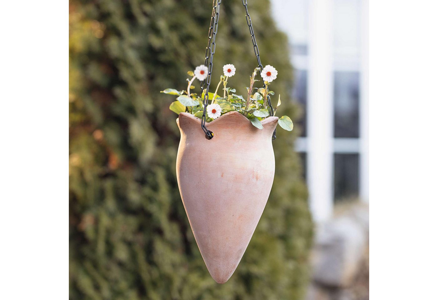 Thumbnail - Frank Flechtwaren Pflanzeinsatz Pflanzenampel Terra Terracotta 70cm – Blumenampel Metallkette