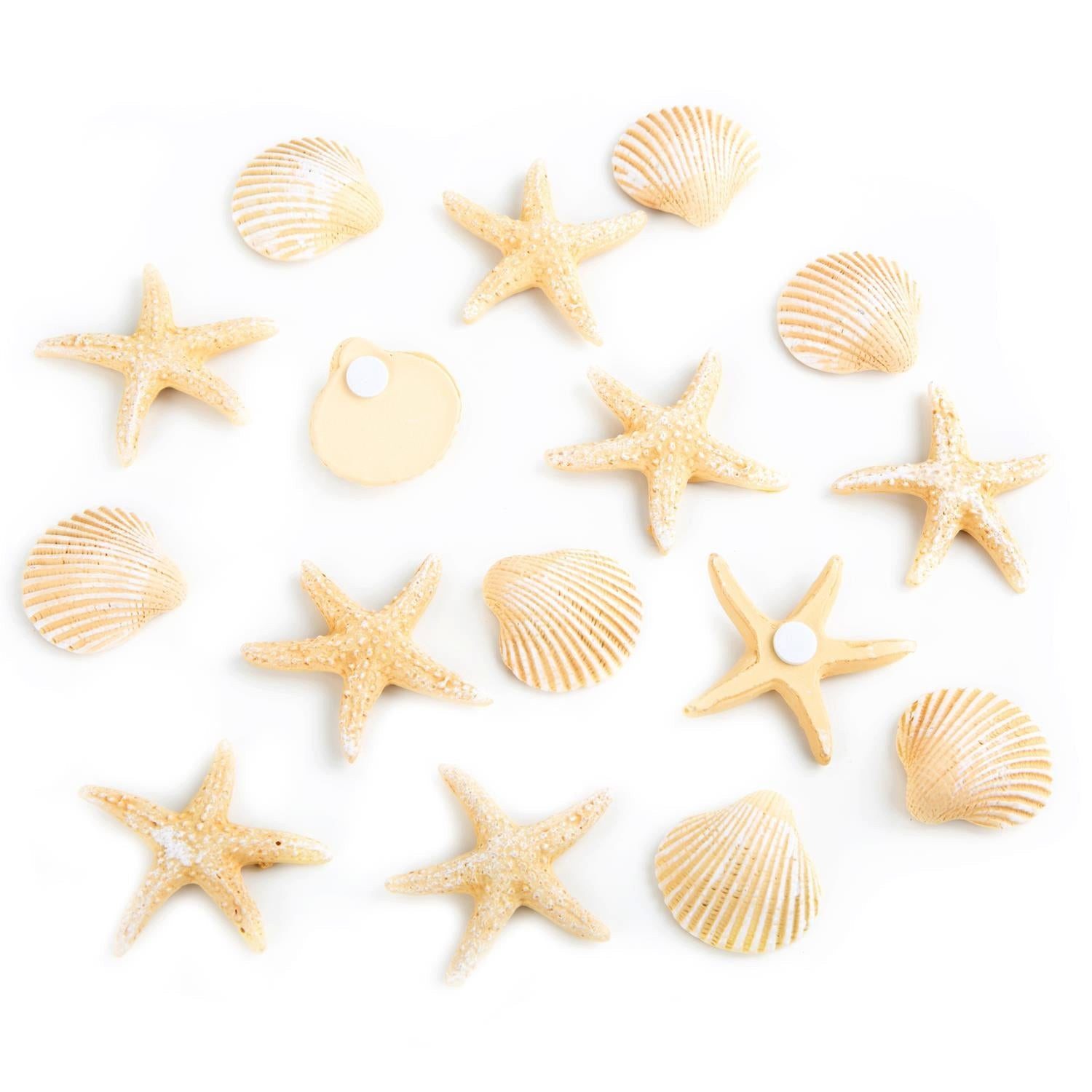 Logbuch-Verlag Dekofigur 16-teiliges beiges Deko Set mit Muscheln + Seesternen - mit Klebepunkt