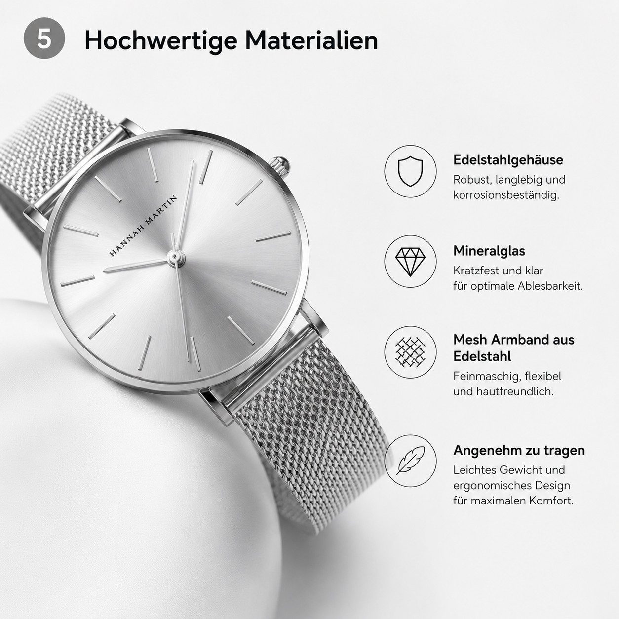 Forrlite Quarzuhr Armbanduhr Sliber, Elegante Quarzuhr mit Edelstahl-Mesharmband, (Multifunktionsuhr Damenuhr, Edelstahl Armbanduhr, 3 ATM spritzwassergeschützt – Bild 2 von 5