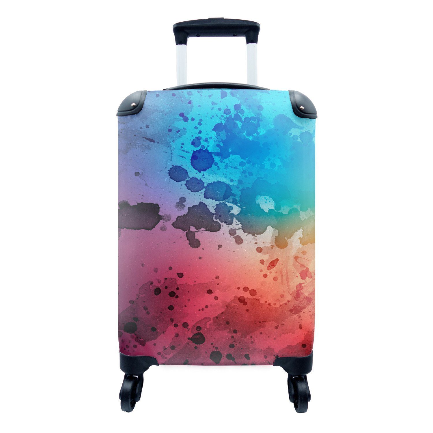 MuchoWow Handgepäckkoffer Aquarell - Rot - Blau - Farbkleckse, 4 Rollen, Reisetasche mit rollen, Handgepäck für Ferien, Trolley, Reisekoffer
