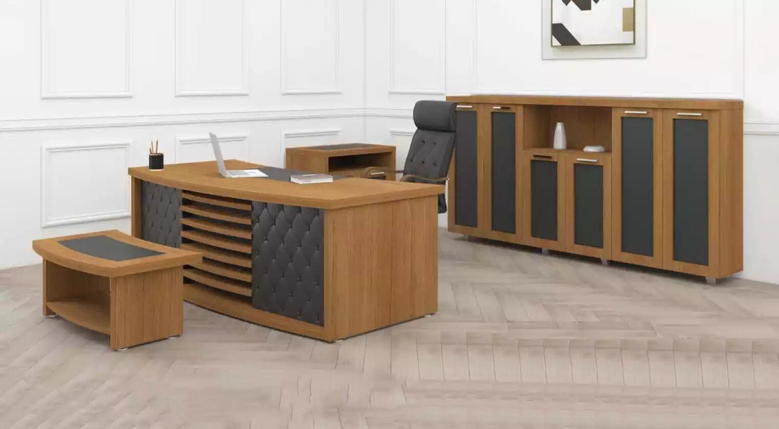 JVmoebel Schreibtisch Design Büro Möbel Set Schrank Schreibtisch, Holz in Einrichtung Schrank), Luxus Europa Made Couchtisch, Beistelltisch, (4-St., Schreibtisch