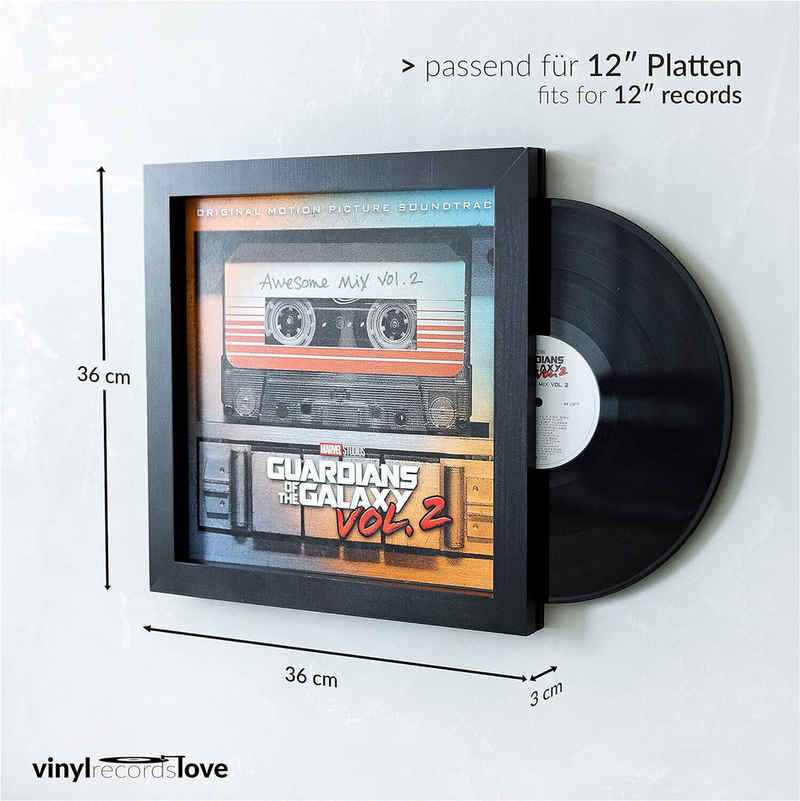 VinylRecordsLove Rahmen Schallplattenrahmen Rahmen für Vinyl 2er Set Frame schwarz Holz, für 1 Bilder (2er Set, 2 St), 2x 38x38x3cm, Echtholzrahmen