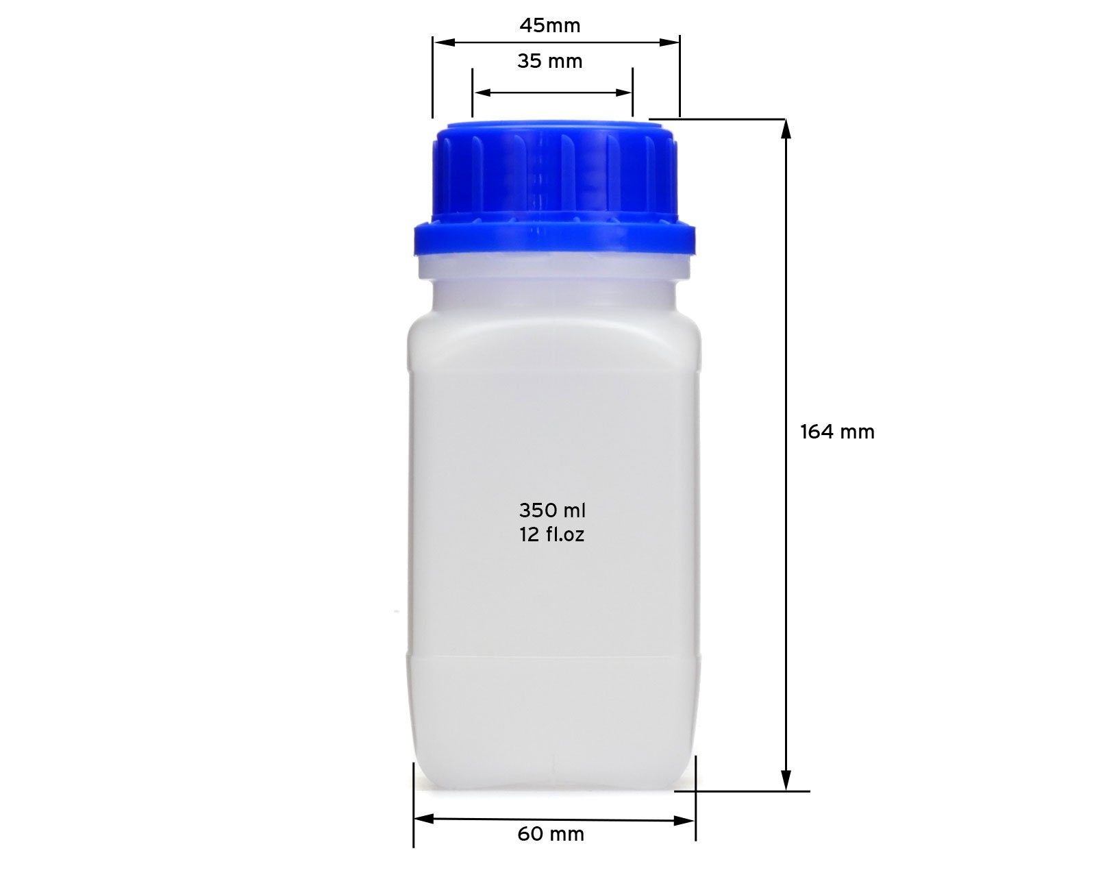 Weithals-Flasche Kanister OCTOPUS mit 5x vierkant, 350 (5 naturfarben, Deckel, ml blauem St)