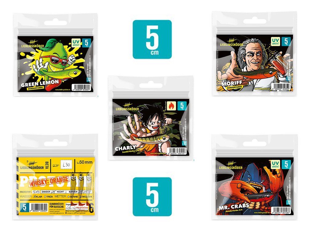 Lieblingskorb Kunstköder Lieblingsköder Sparpaket 5 cm Köder - 5 für 4 - Frühjahrsangebot !!!, (5 cm, 5-St. 5 cm Sparset), weiche Gummimischung