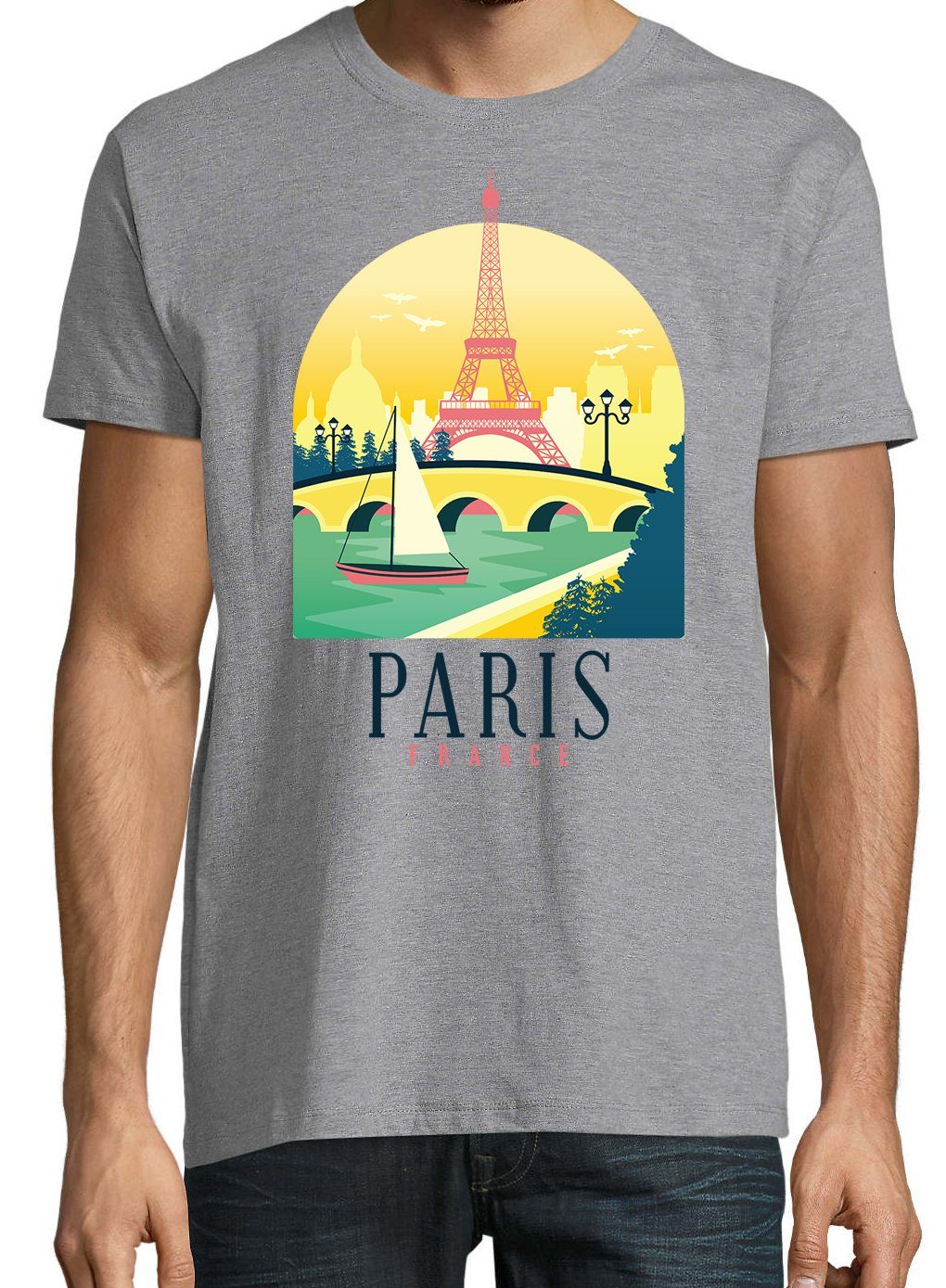 Paris modischem Frankreich T-Shirt Shirt Youth Grau Designz Herren Frontprint mit