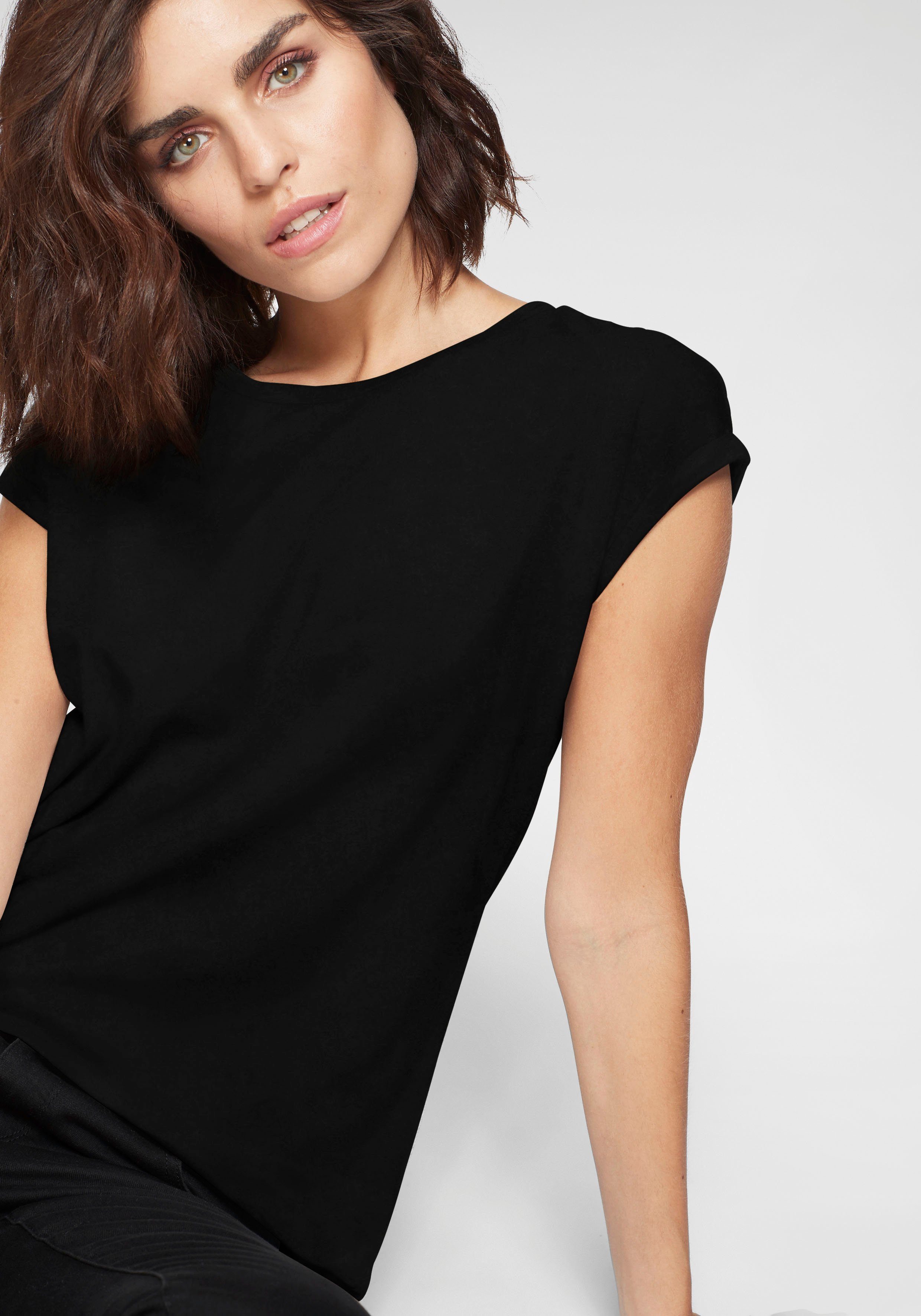 Tamaris T-Shirt Regular Fit, mit überlappenden Schultern, Kurzarm mit Aufschlag. Reduzierter Preis € 20,99. Unverbindliche Preisempfehlung € 24,99, (€ 20,99 pro 1 Stk)