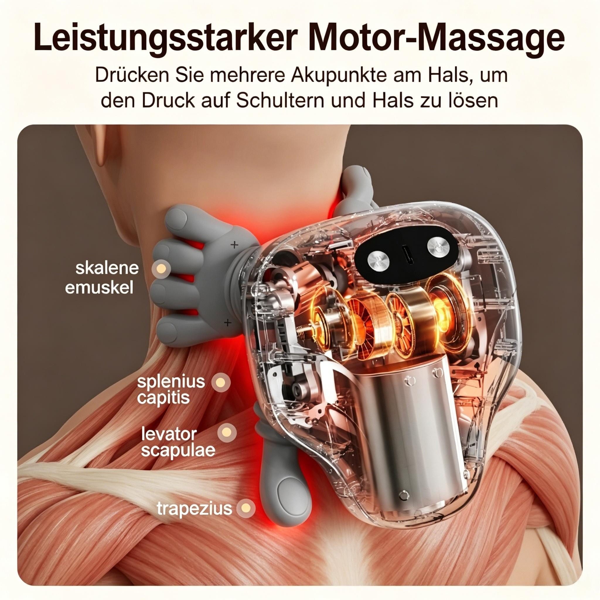 AIBISTAR Nacken-Massagegerät Nackenmassagegerät mit Wärmefunktion & 3 Modi 4D Nacken-Massagegerät, 3 Massagemodi,2 Heizstufen,8 Finger – tiefes Kneten des Nackens