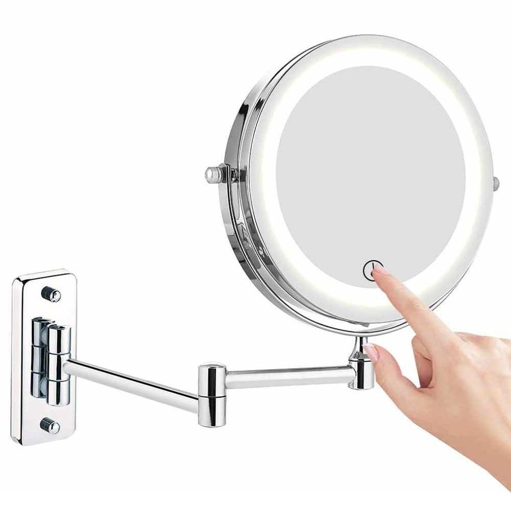 FeelGlad Kosmetikspiegel Wandhalterung, 10-fache Vergrößerung (Economy-Set, 1* LED-Spiegel mit Licht)
