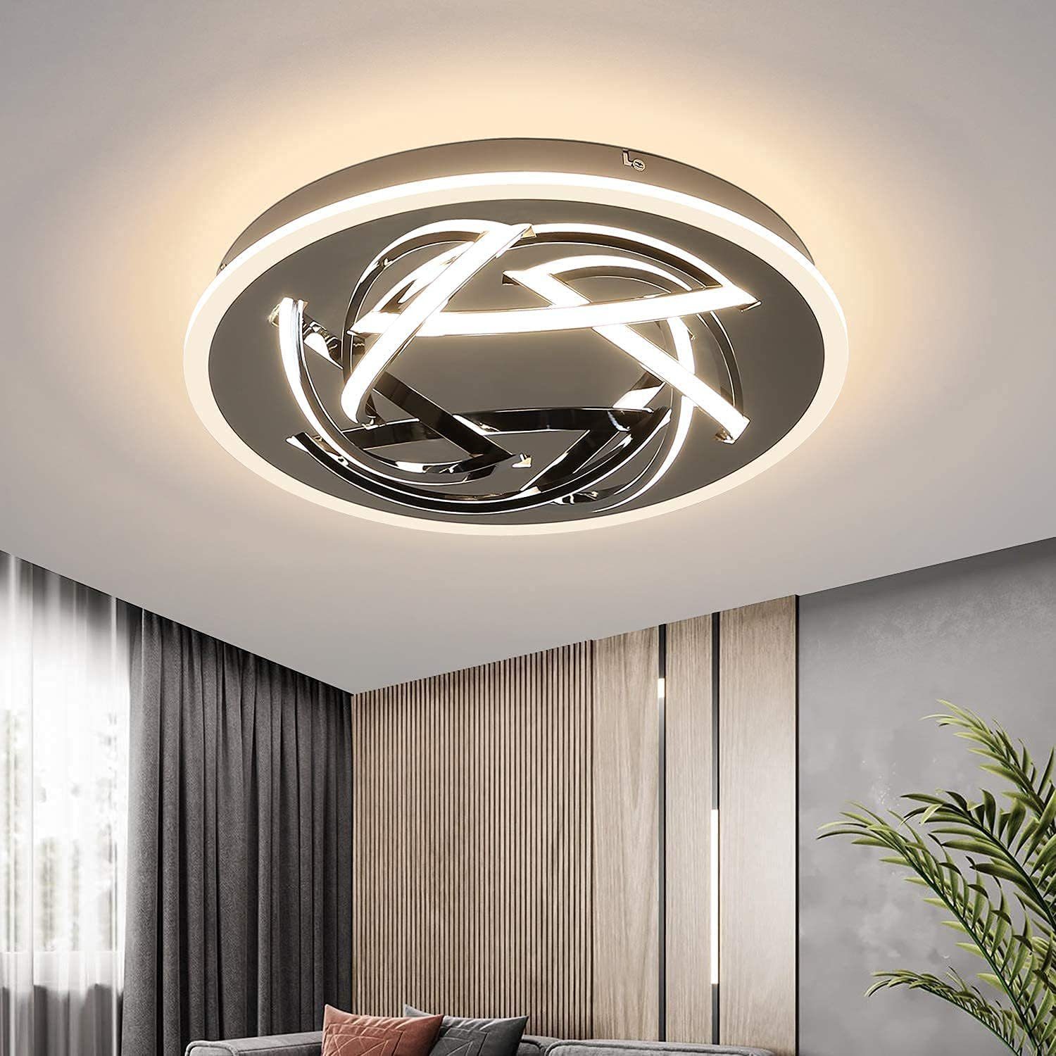 Nettlife LED Deckenleuchte 3000K Chrom 31W Ø43cm für Wohnzimmer, Schlafzimmer, LED fest integriert