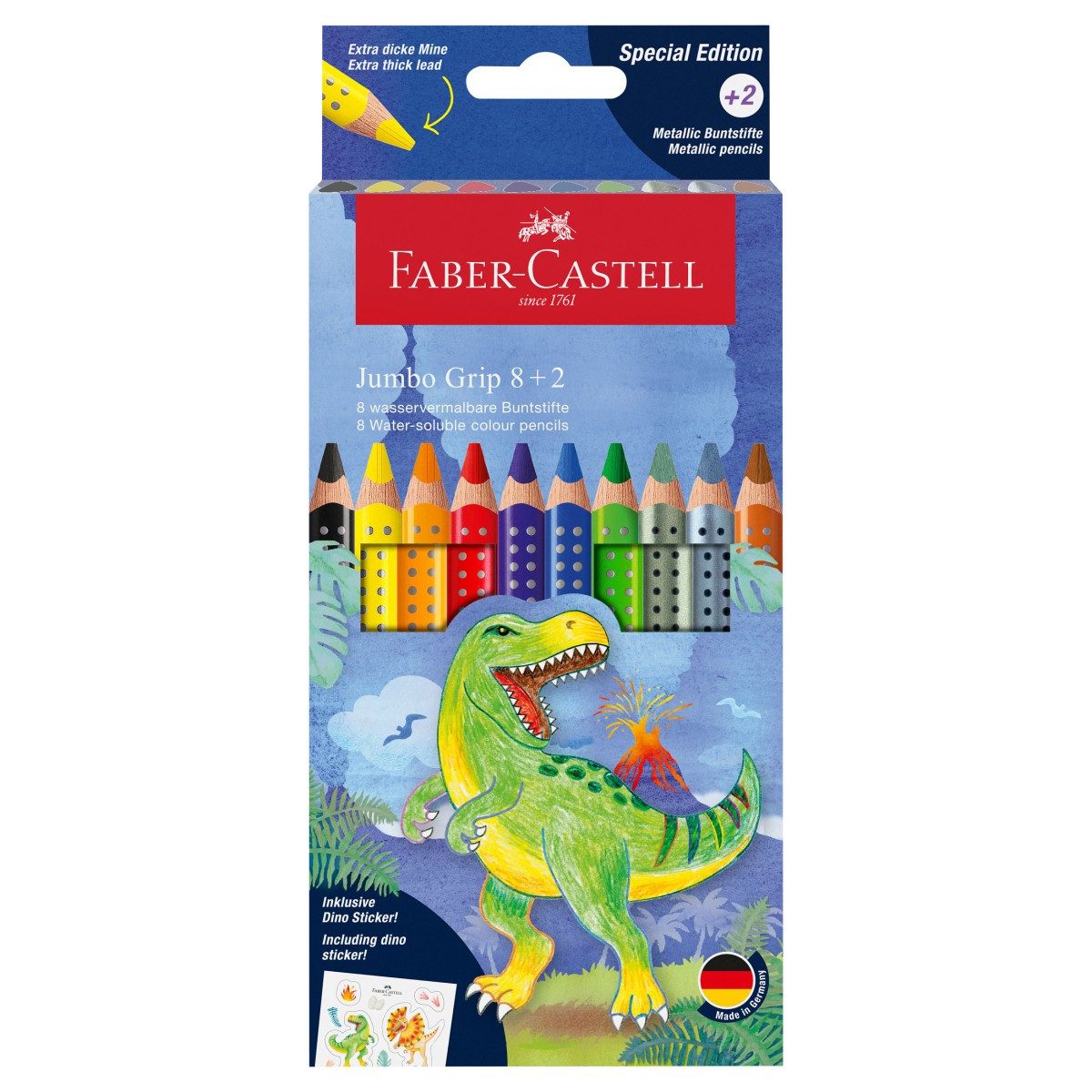 Faber-Castell Buntstift Jumbo Grip Edition 8+2 Kartonetui, (10er-Set), mit Stickern