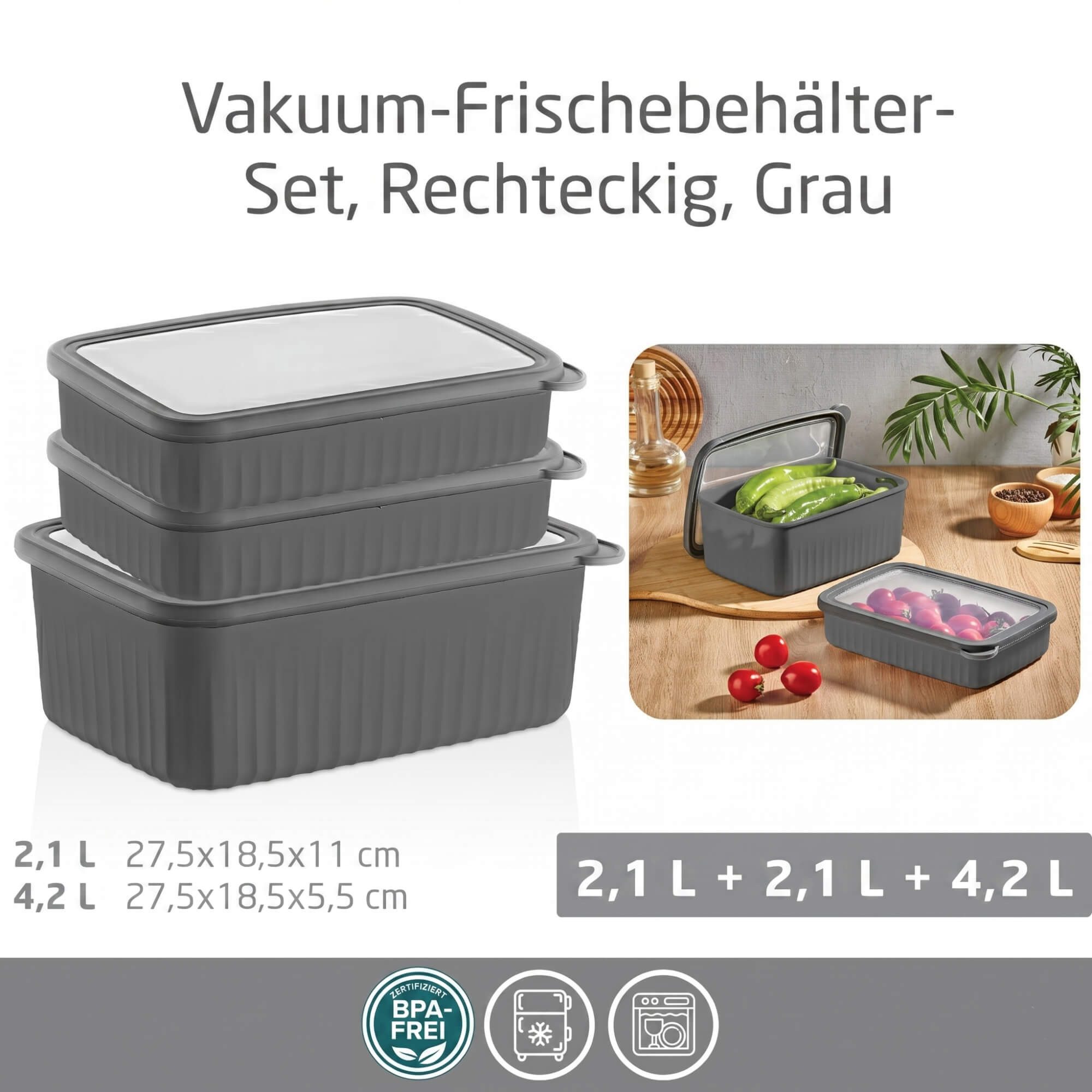 Vip Ahmet Vorratsdose Vorratsdosen mit Deckel Luftdicht, BPA-frei, (3er Set, 1x4,2L, 2x2,1L), Kunststoff, (3-tlg., 3er Set Vorratsdosen mit Deckel, 1x4,2L, 2x2,1L), 3-teiliges Set
