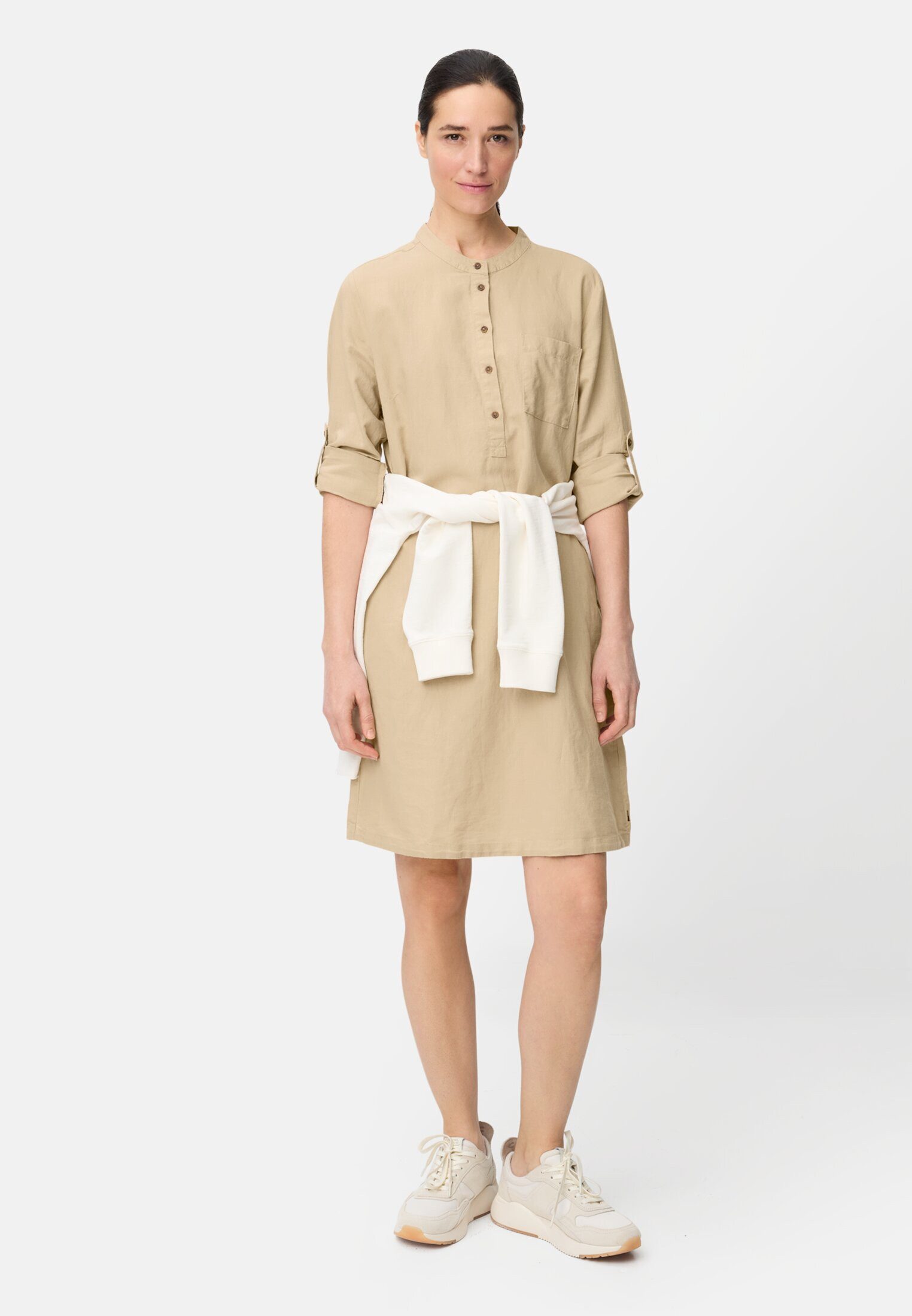 camel active Sommerkleid mit Stehkragen Langarm
