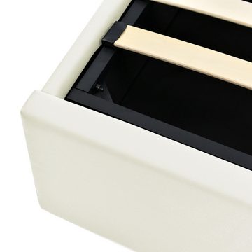 IDEASY Polsterbett Doppelbett mit Hydraulikstange Stauraum, (LED-Beleuchtungsleiste Bettgestell 140*200cm/160*200cm/180*200cm), Bezug aus Kunstleder Weiß,leicht zu reinigen