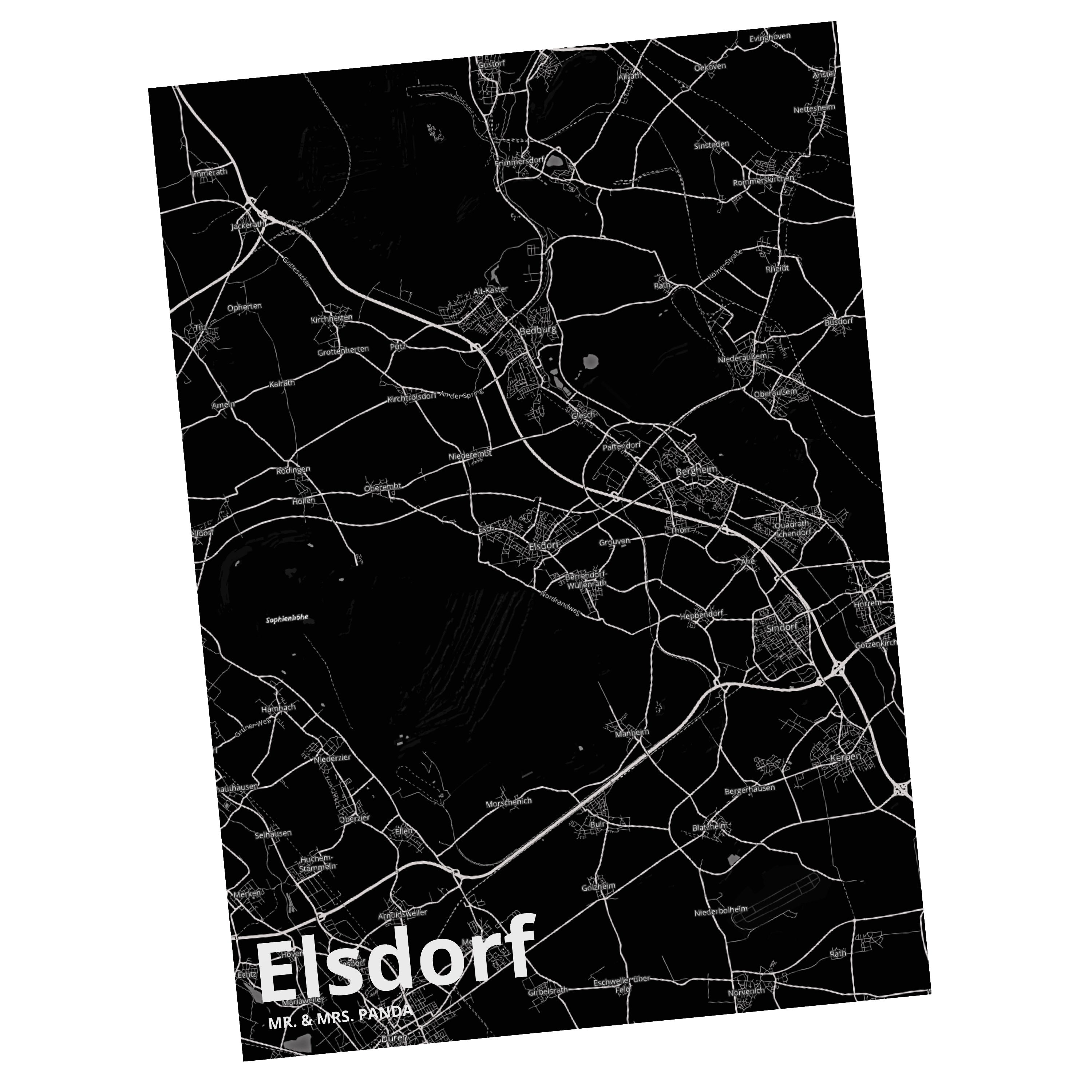 Mr. & Mrs. Panda Postkarte Elsdorf - Geschenk, Geschenkkarte, Ansichtskarte, Städte, Stadt Dorf | Grußkarten
