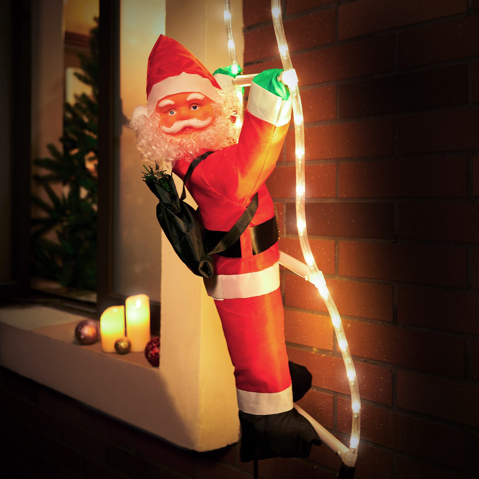 monzana Weihnachtsmann, LED Leiter XL 90cm für In-/Outdoor Timer 8 Leuchtfunktionen dimmbar
