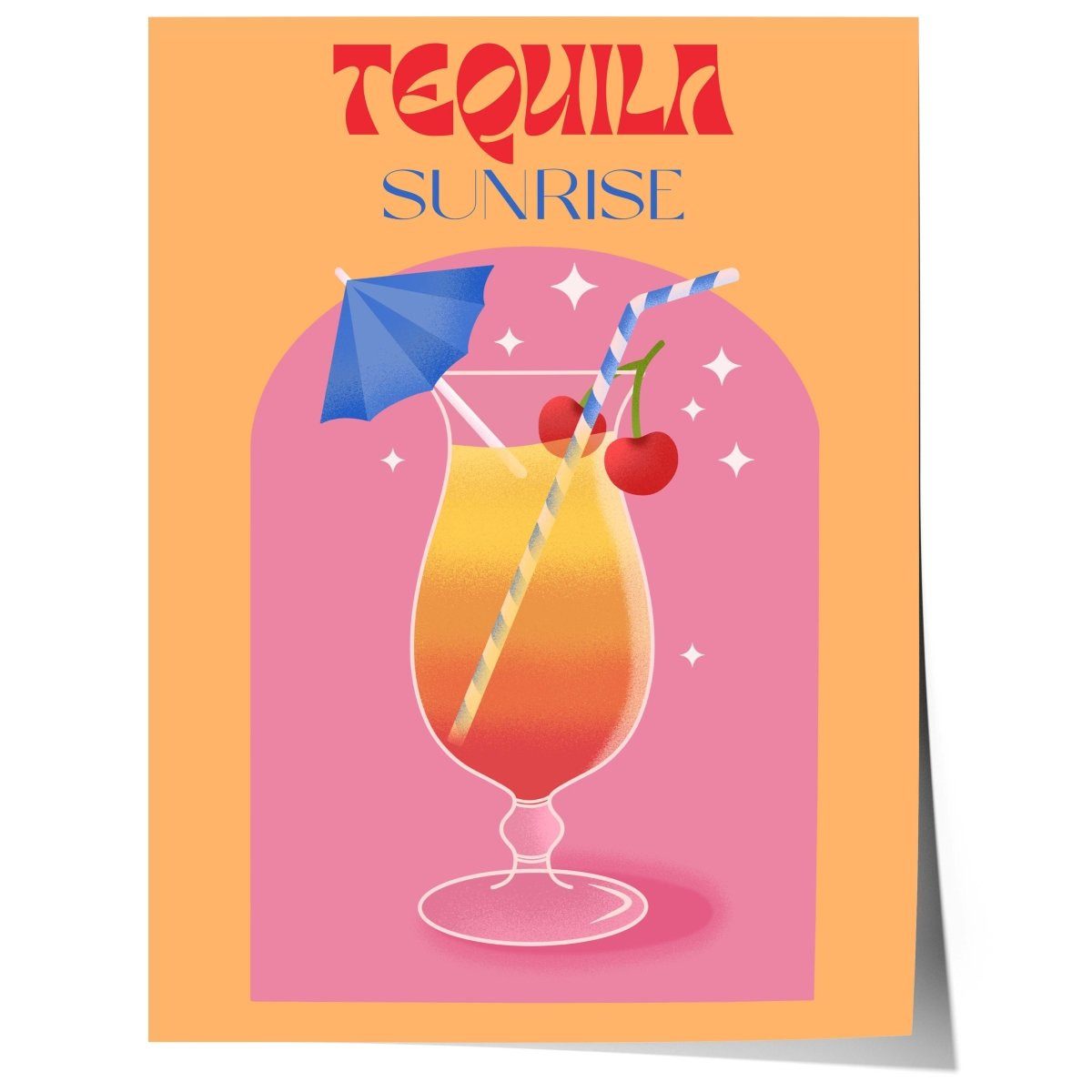 JUSTGOODMOOD Poster Tequila Sunrise Retro Cocktail llustration Pop Art Stil in Warmen Farb, (1 St)